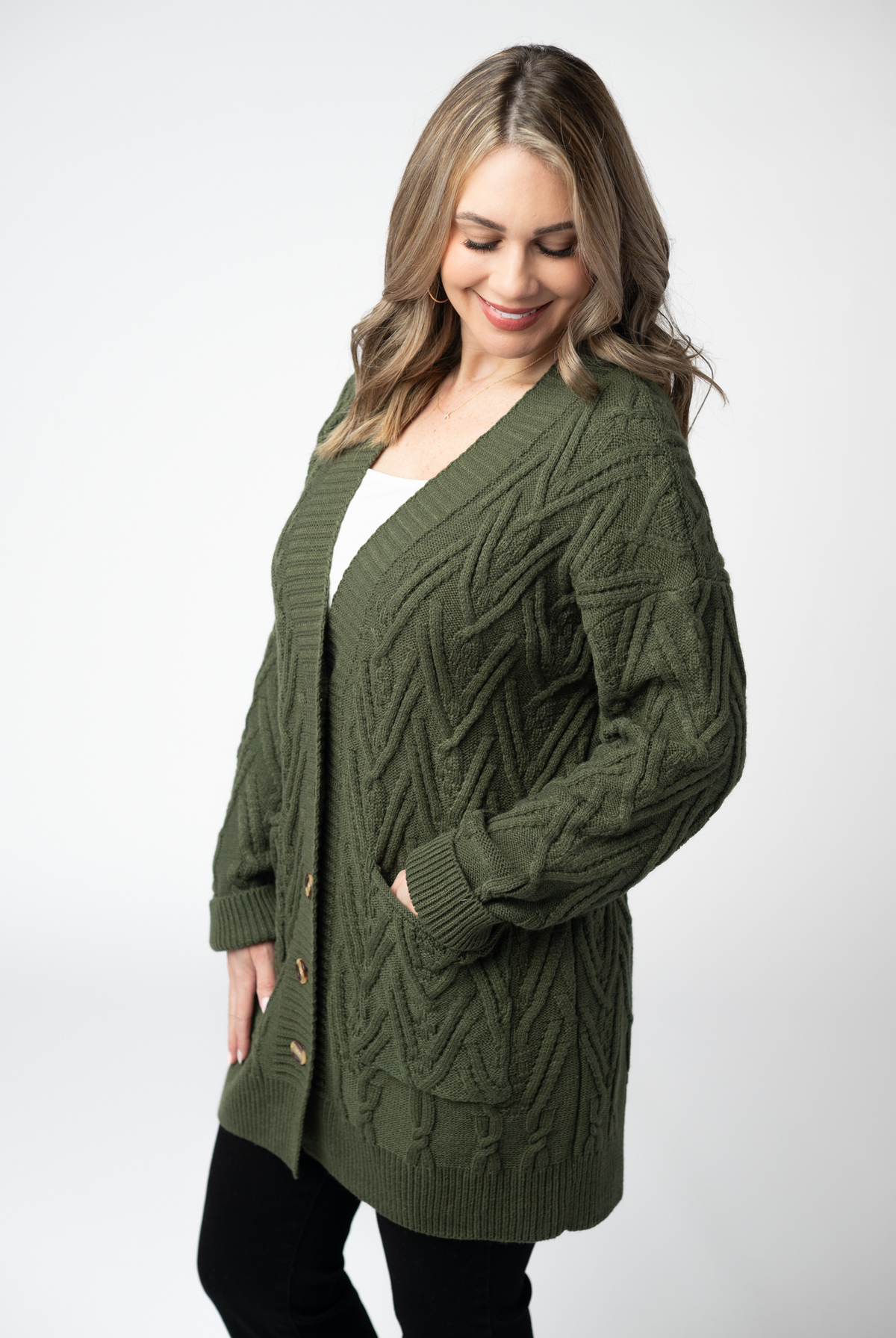 Brooks Button Sweater Cardigan - Olive-Cardigans-Dear Me Southern Boutique, located in DeRidder, Louisiana