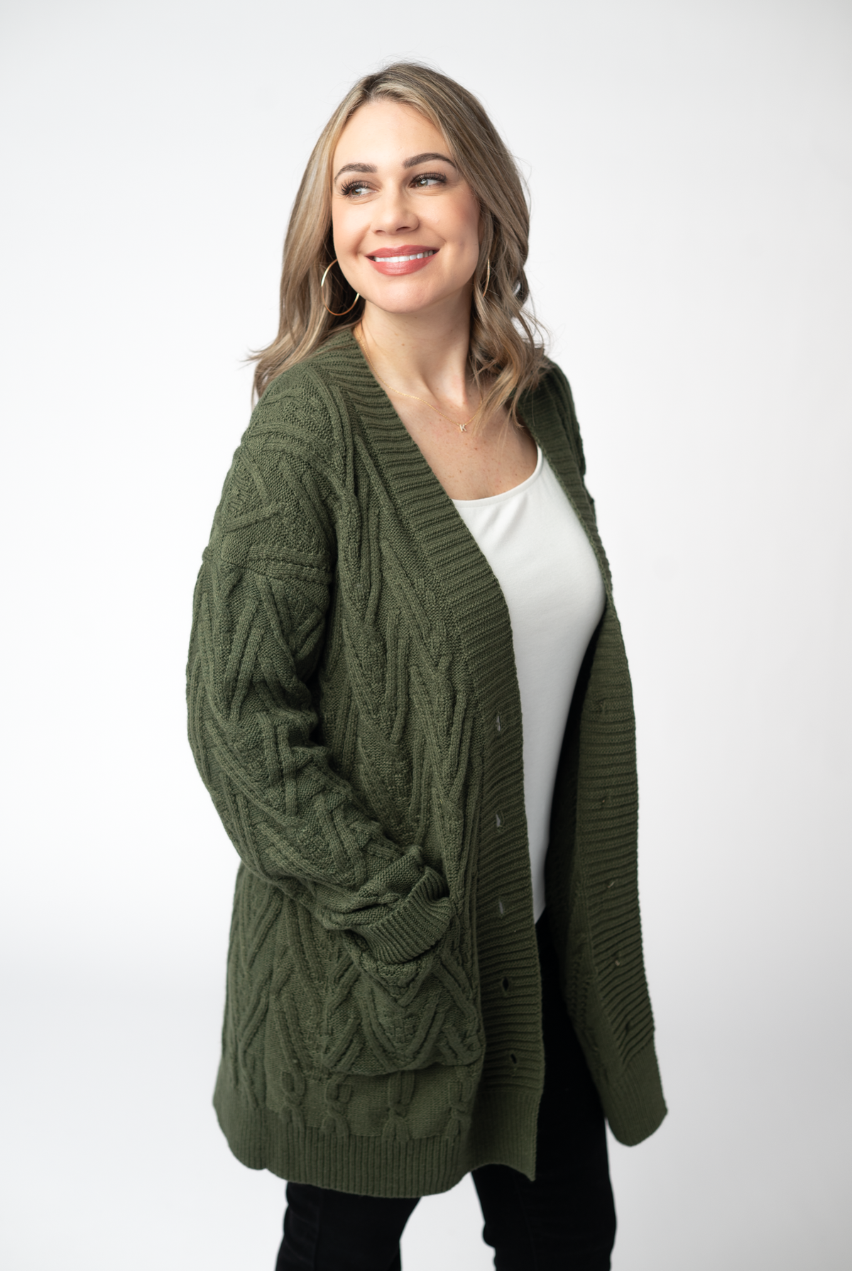 Brooks Button Sweater Cardigan - Olive-Cardigans-Dear Me Southern Boutique, located in DeRidder, Louisiana