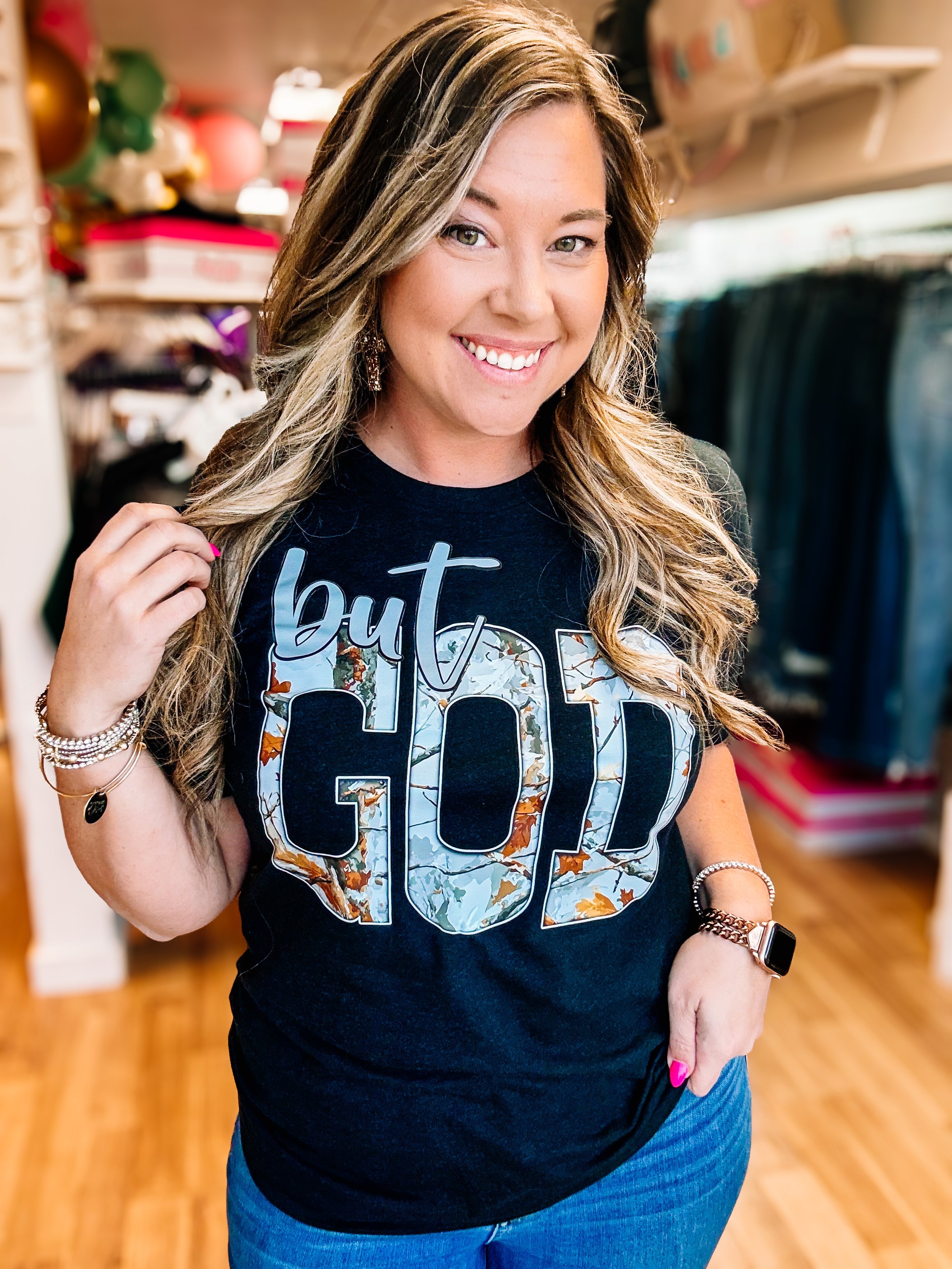 But God Blessings Tee-Graphic Tops-Dear Me Southern Boutique, located in DeRidder, Louisiana