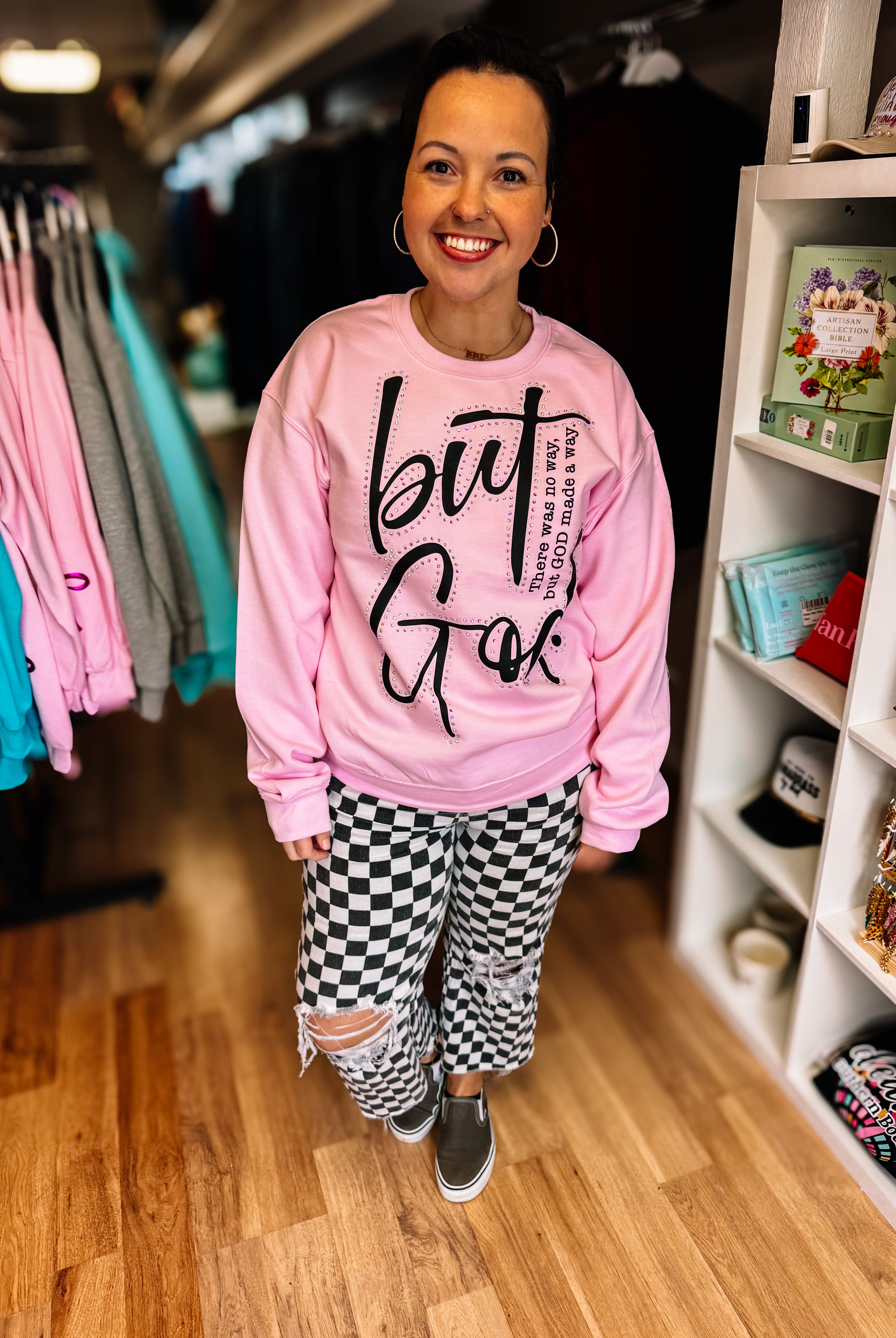 But God Rhinestone Crewneck-Dear Me Southern Boutique, located in DeRidder, Louisiana