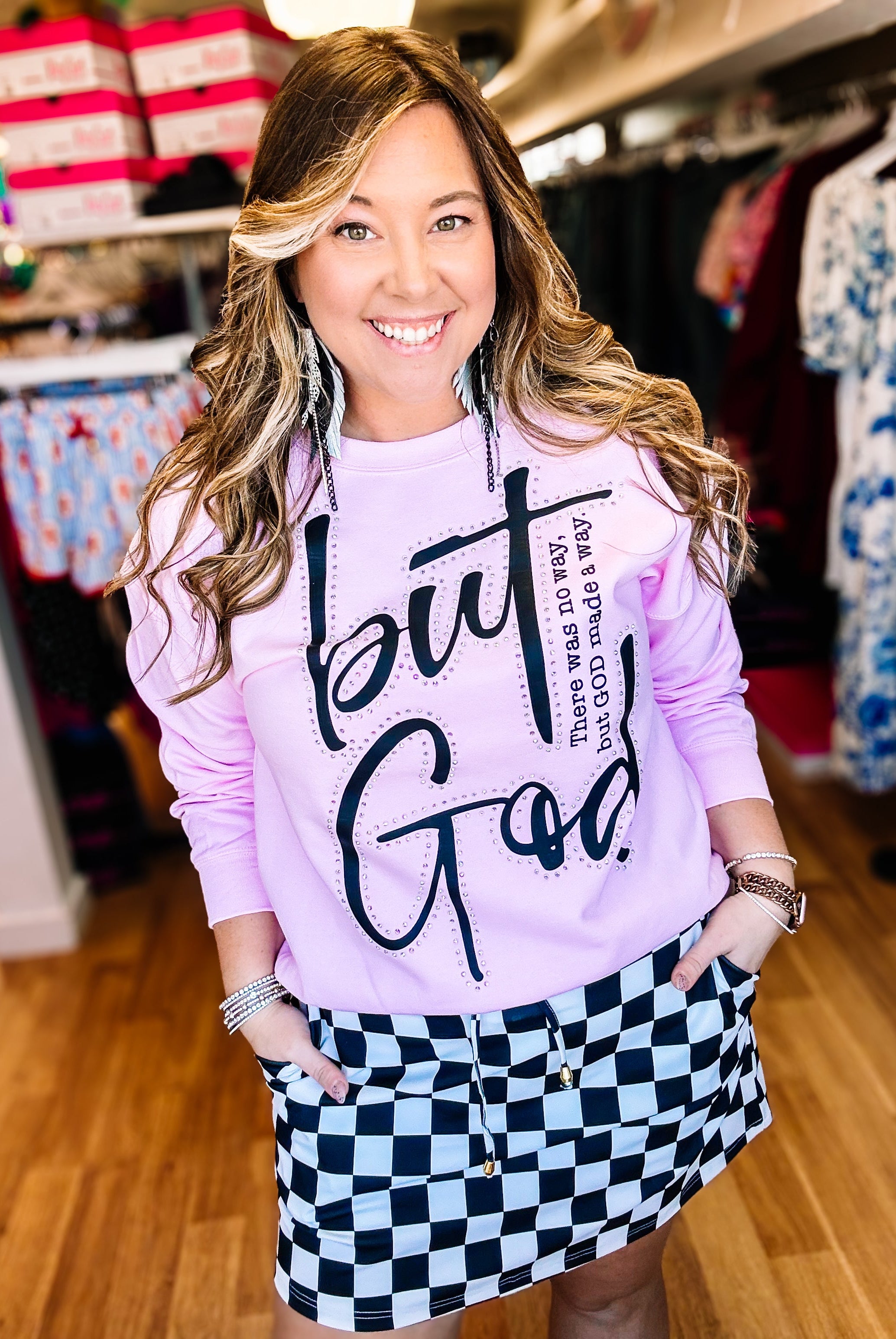 But God Rhinestone Crewneck-Dear Me Southern Boutique, located in DeRidder, Louisiana