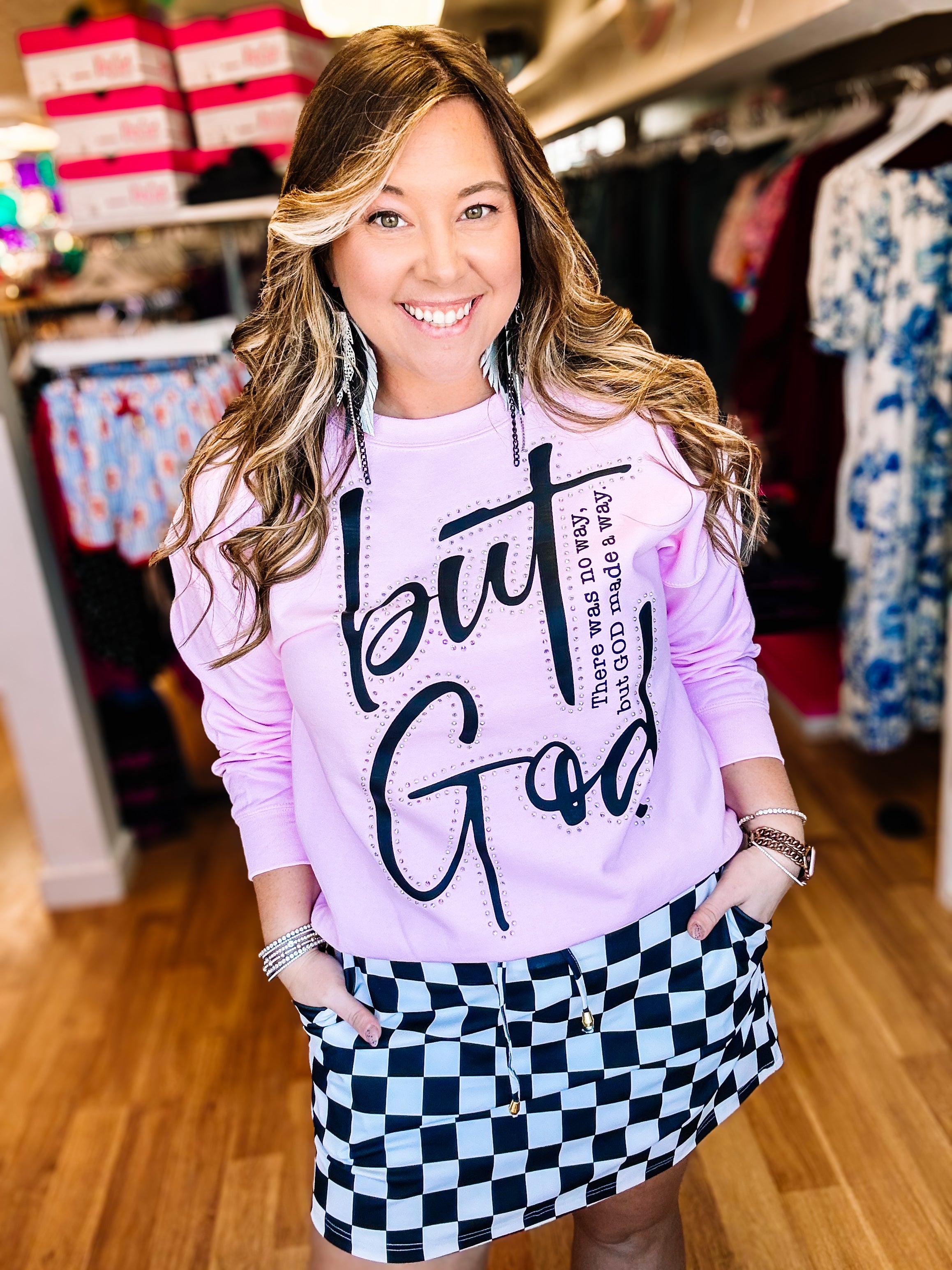 But God Rhinestone Crewneck-Dear Me Southern Boutique, located in DeRidder, Louisiana