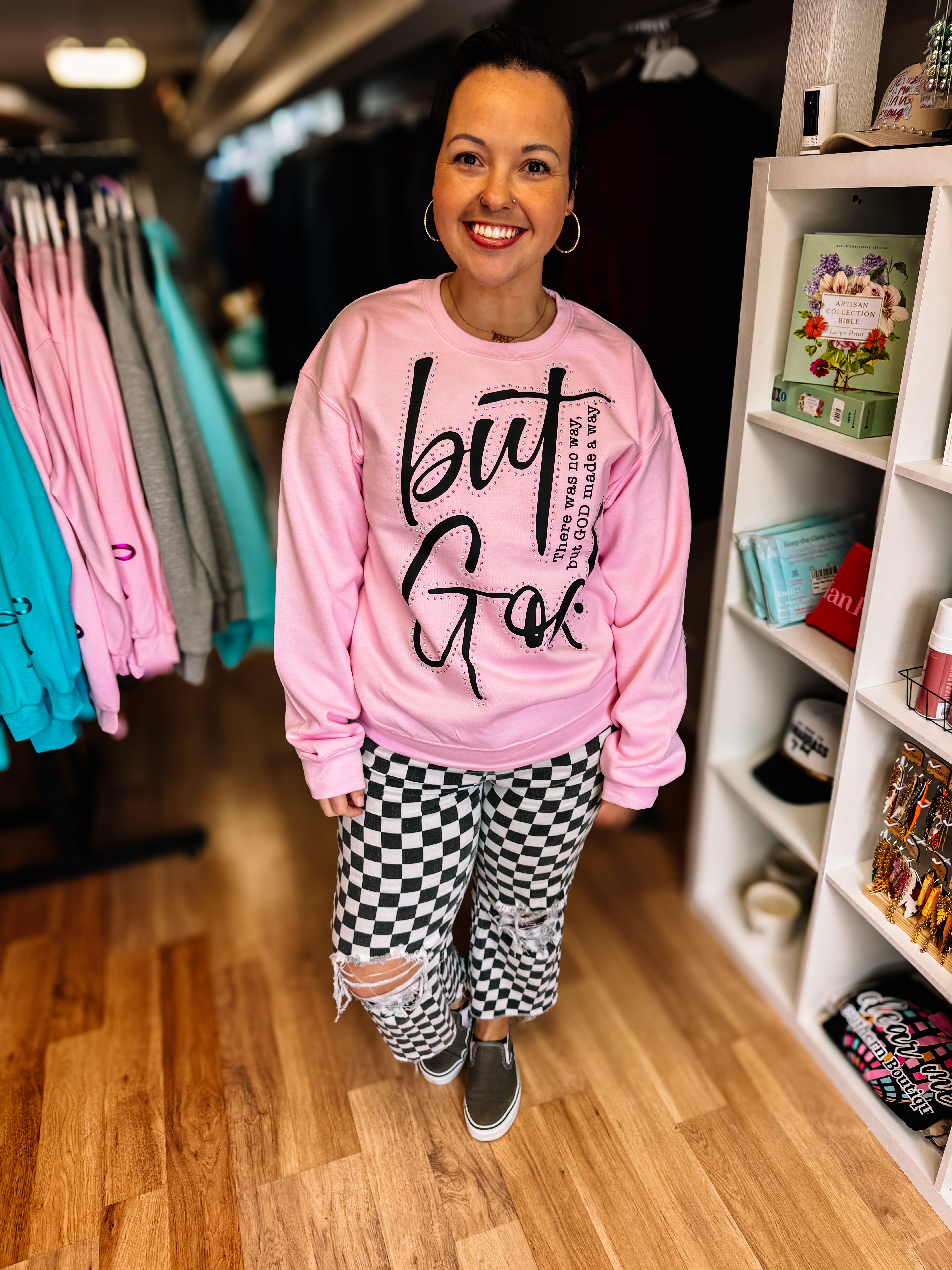 But God Rhinestone Crewneck and Tee-Dear Me Southern Boutique, located in DeRidder, Louisiana