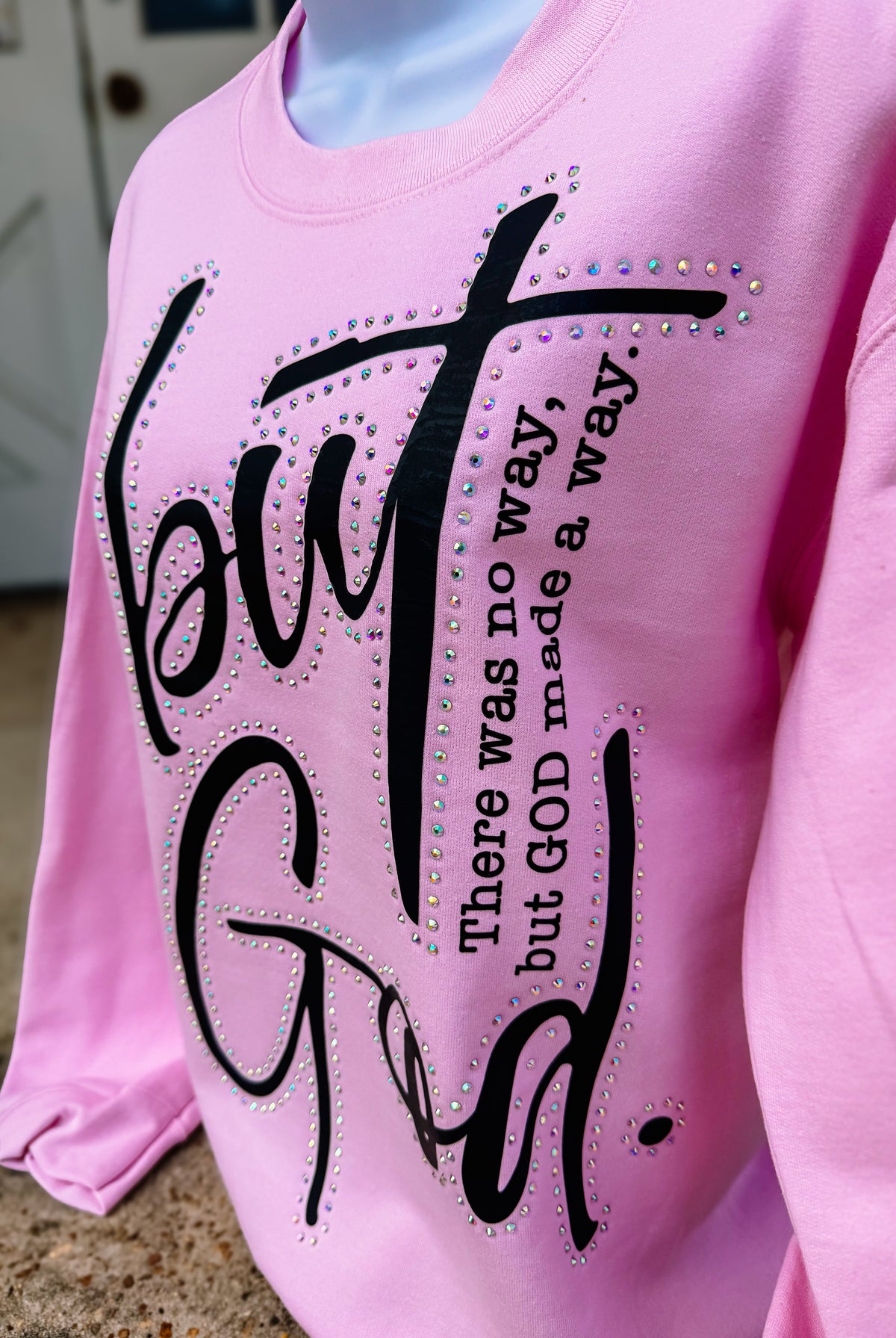 But God Rhinestone Crewneck and Tee-Tees-Dear Me Southern Boutique, located in DeRidder, Louisiana
