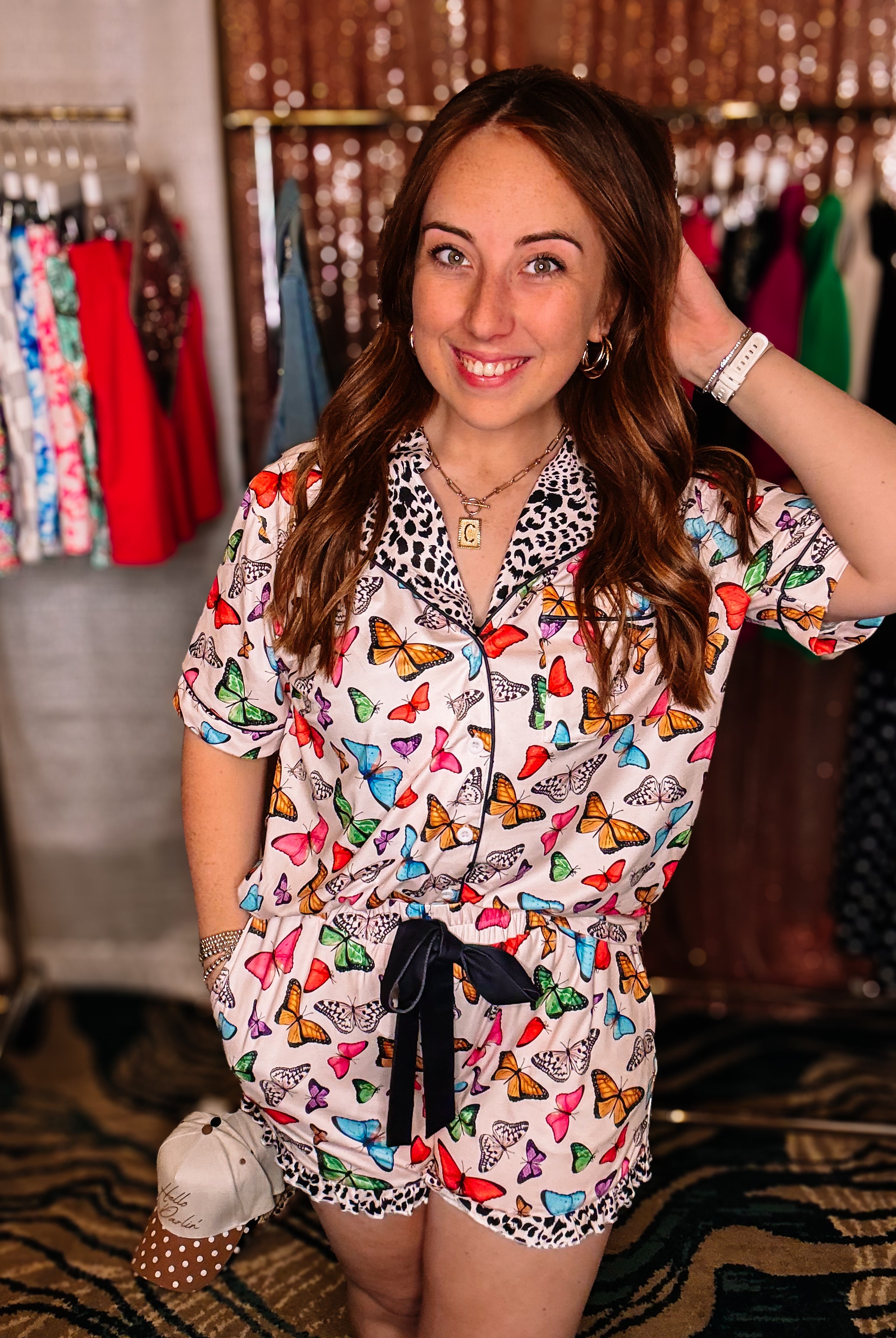 Butterfly Bliss Ruffle Pajamas-Dear Me Southern Boutique, located in DeRidder, Louisiana
