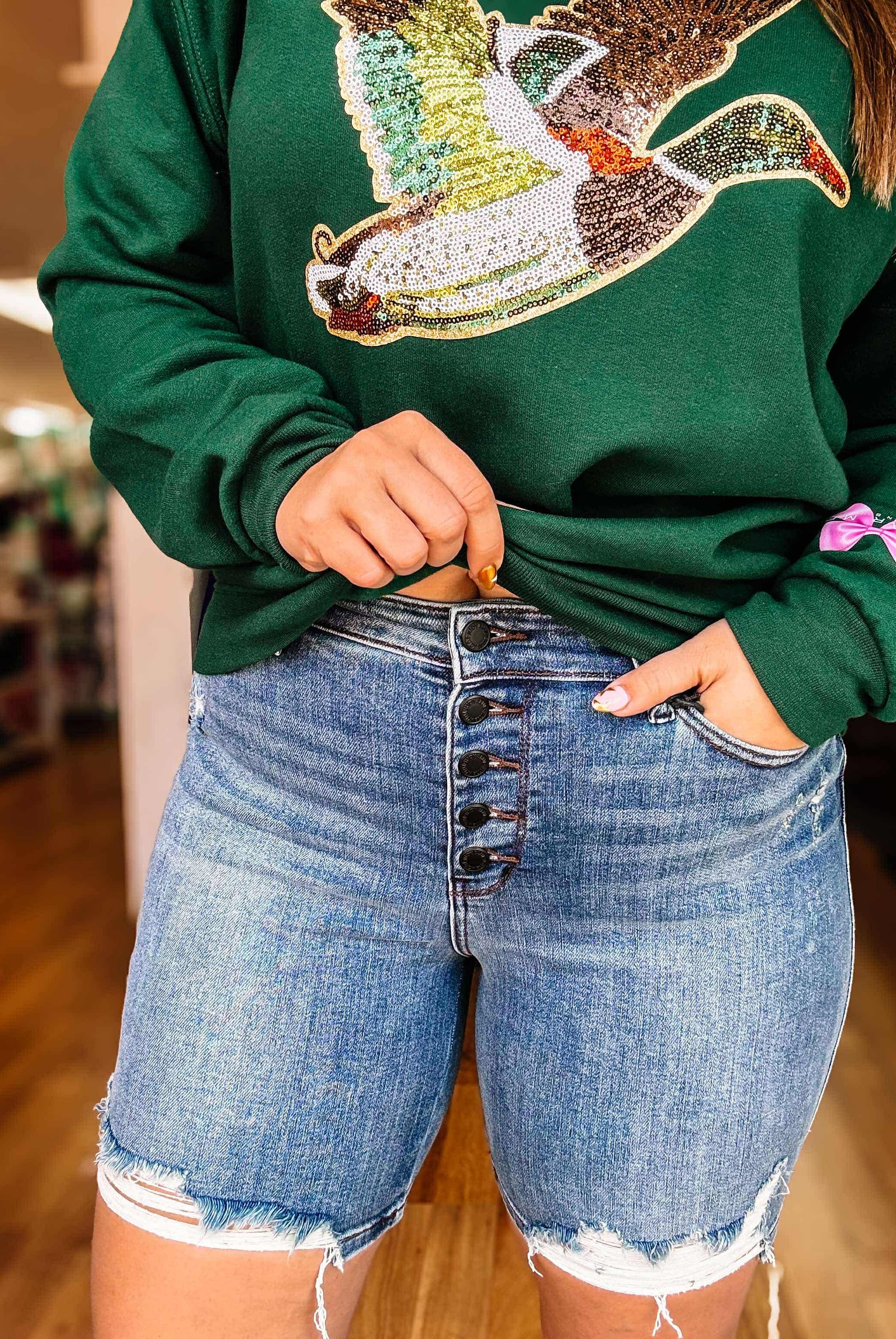 Buttoned Up Babe Button Fly Judy Blue Shorts-Shorts-Dear Me Southern Boutique, located in DeRidder, Louisiana