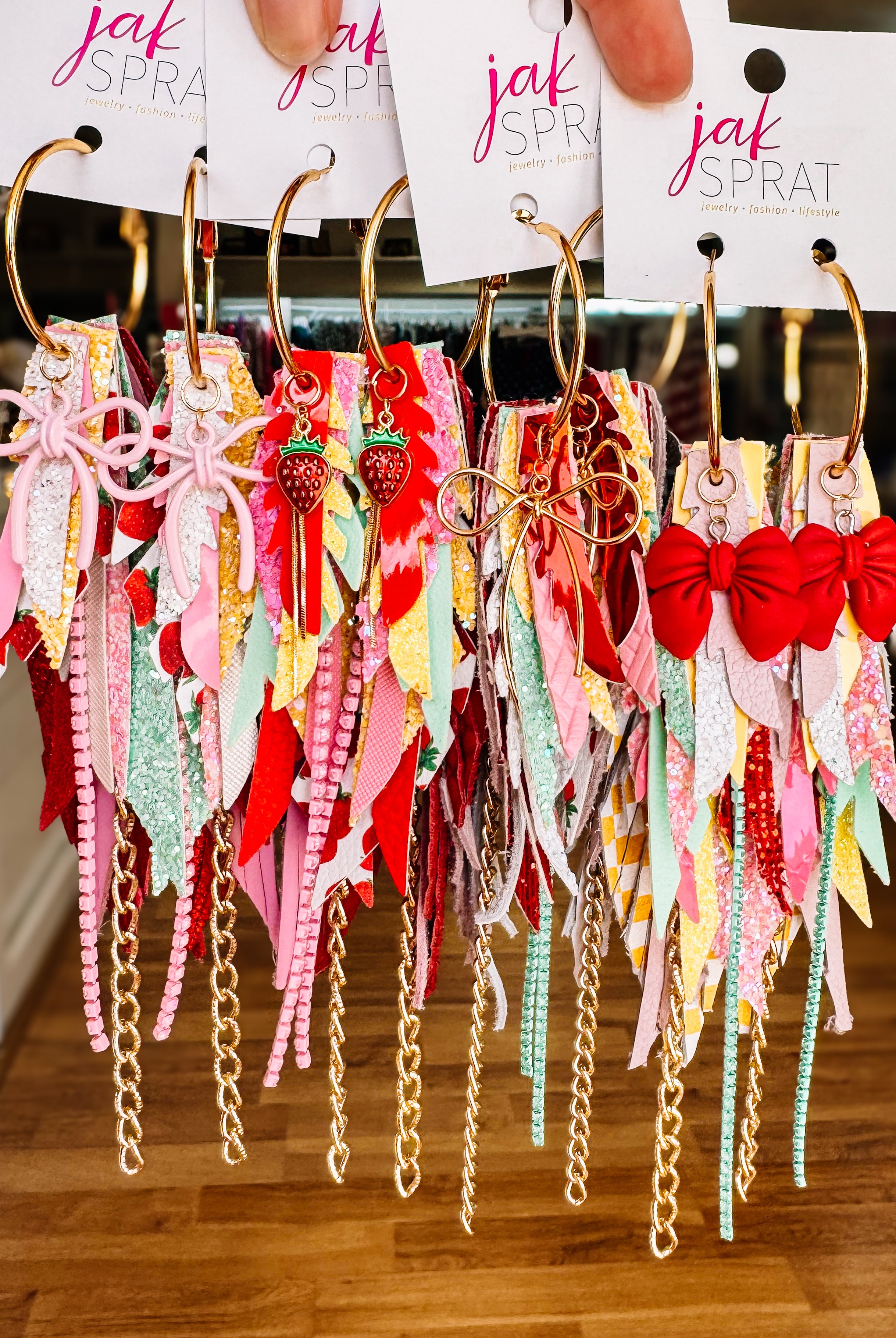 Jak Sprat Strawberry Fields Collection: Medium Mic Drop Dangles-Earrings-Dear Me Southern Boutique, located in DeRidder, Louisiana