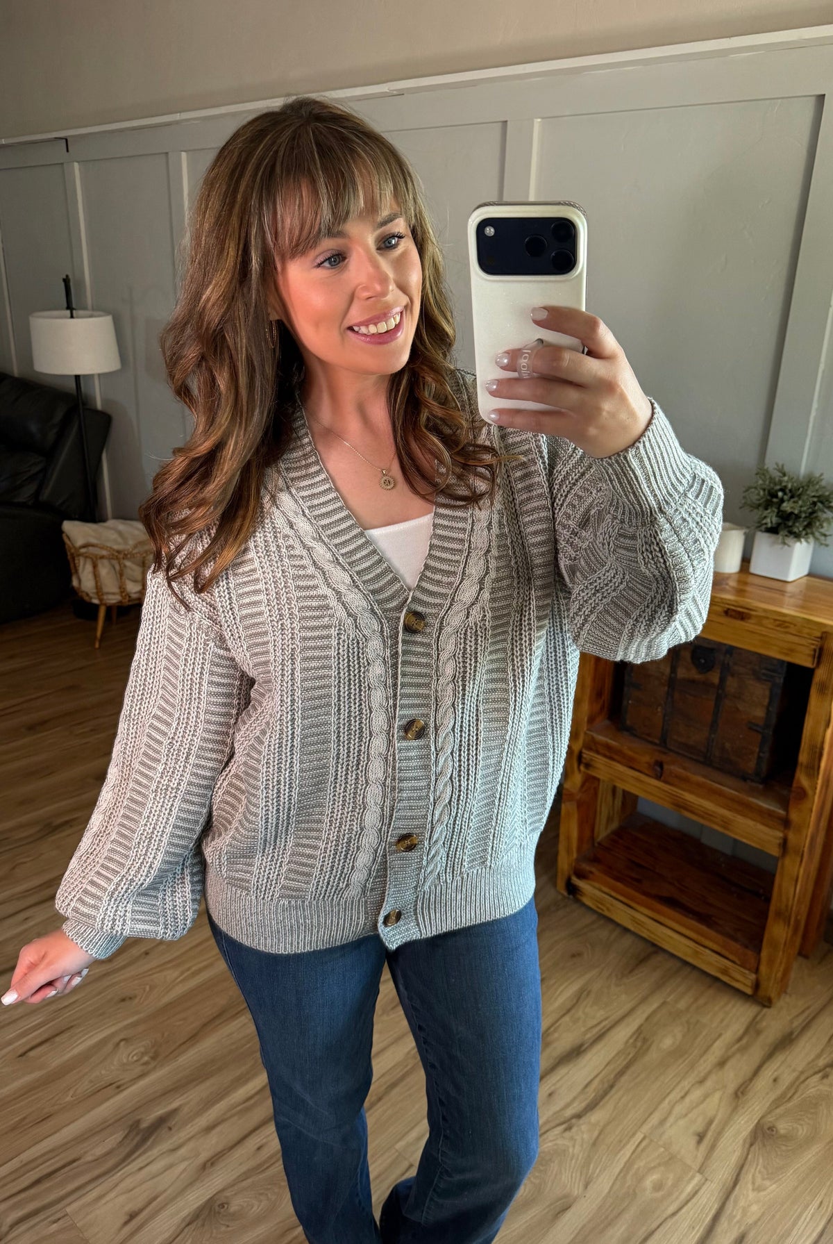 Cable Cardigan - Grey-Cardigan-Dear Me Southern Boutique, located in DeRidder, Louisiana