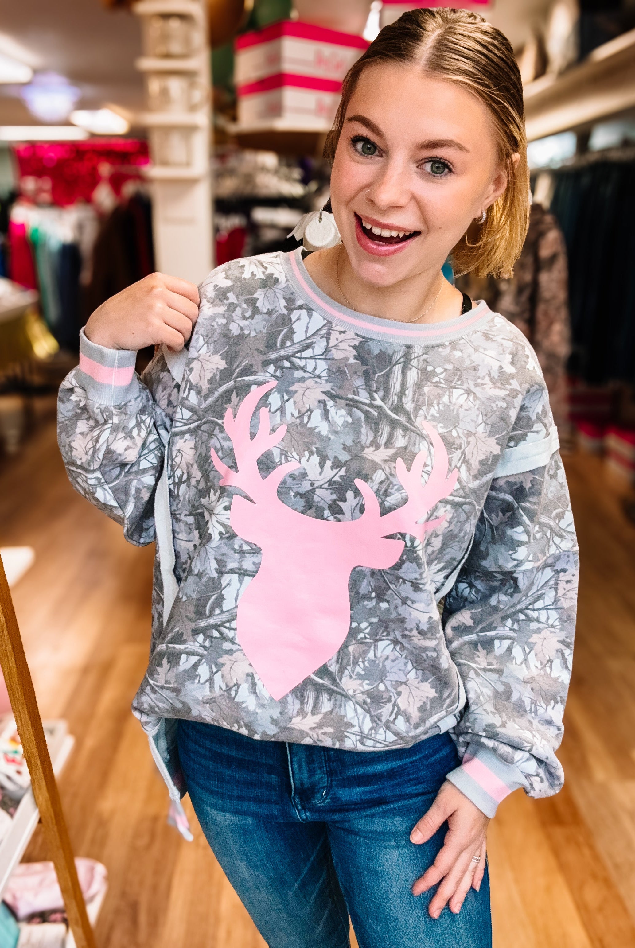 Camo Deer Oversized Pullover-Sweaters-Dear Me Southern Boutique, located in DeRidder, Louisiana
