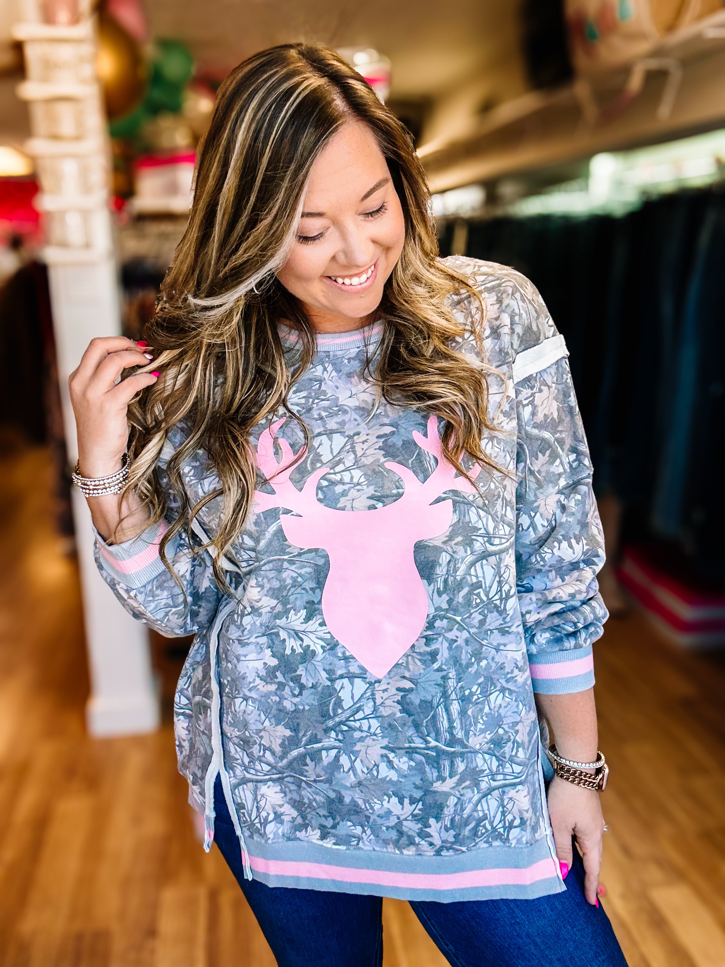 Camo Deer Oversized Pullover-Sweaters-Dear Me Southern Boutique, located in DeRidder, Louisiana