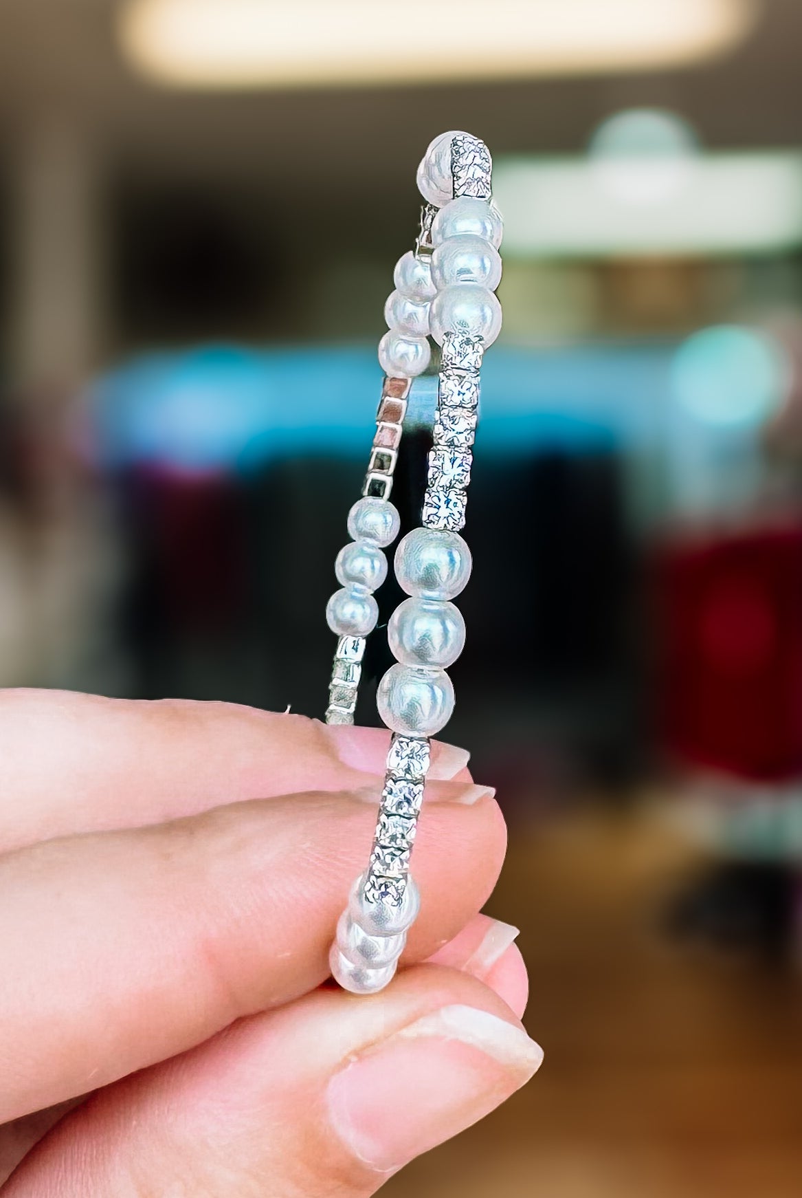 Cannon Single Pearl Crystal Bangle-Bracelets-Dear Me Southern Boutique, located in DeRidder, Louisiana