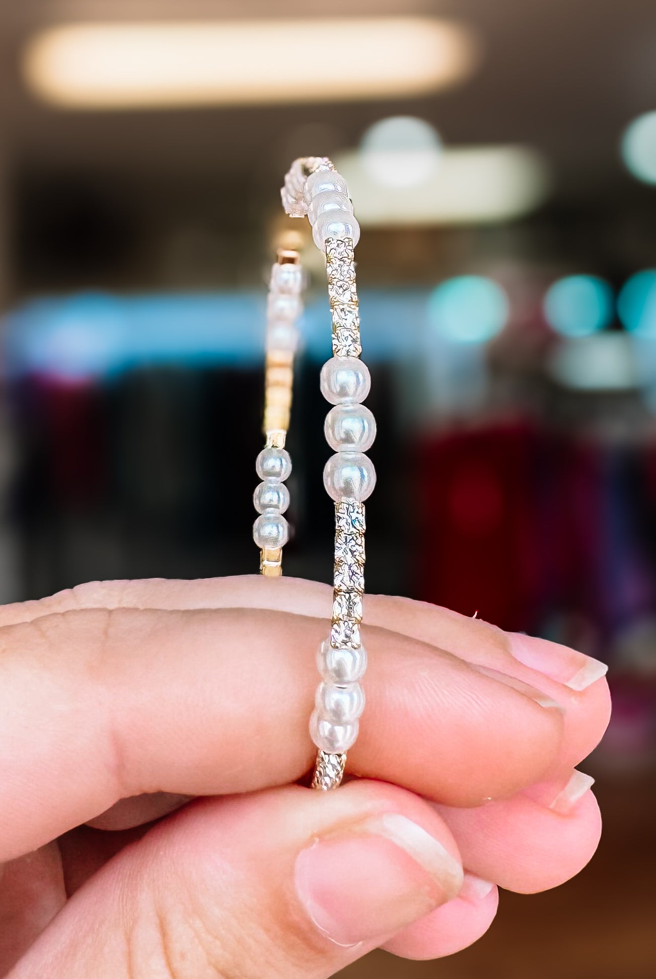 Cannon Single Pearl Crystal Bangle-Bracelets-Dear Me Southern Boutique, located in DeRidder, Louisiana