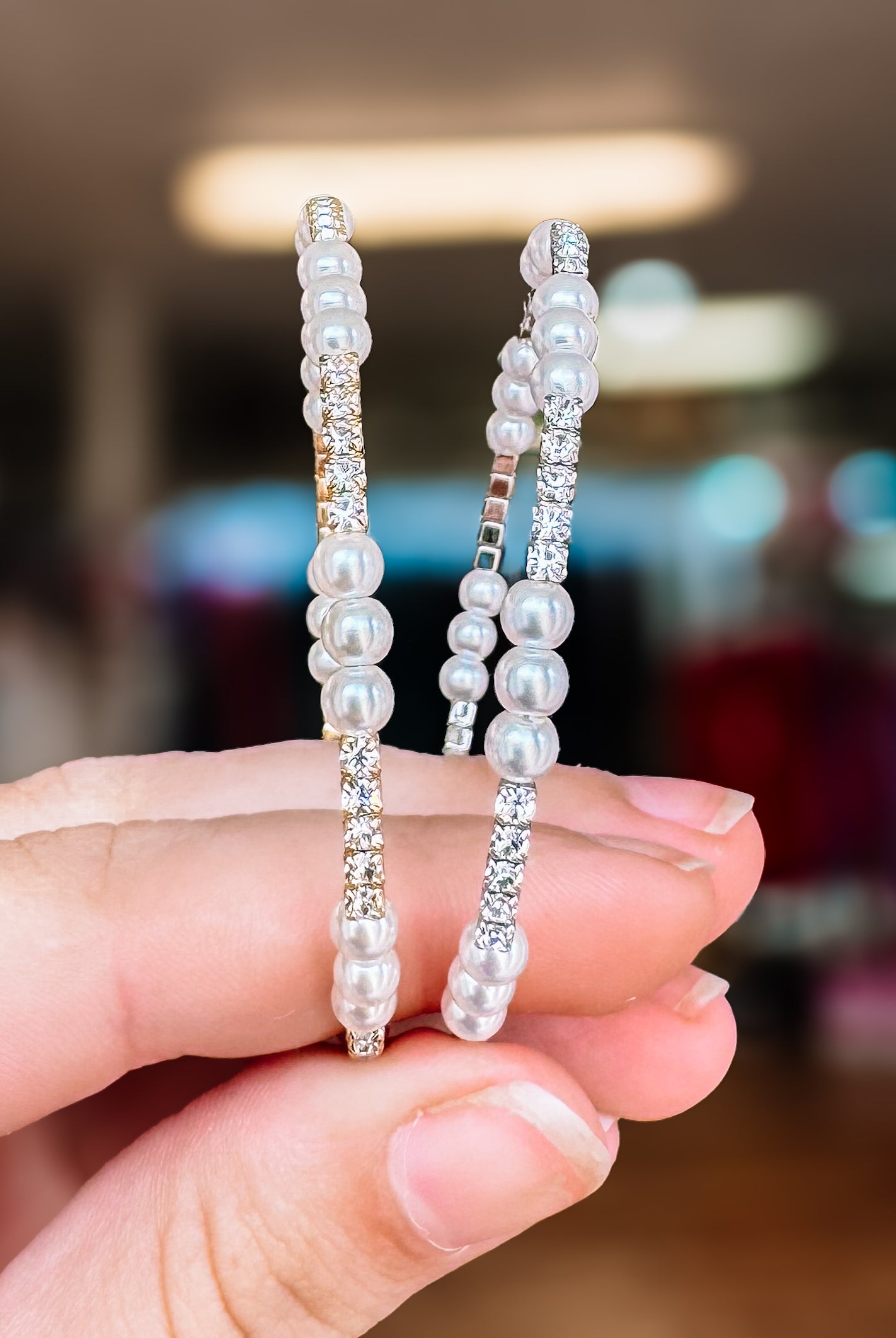 Cannon Single Pearl Crystal Bangle-Bracelets-Dear Me Southern Boutique, located in DeRidder, Louisiana