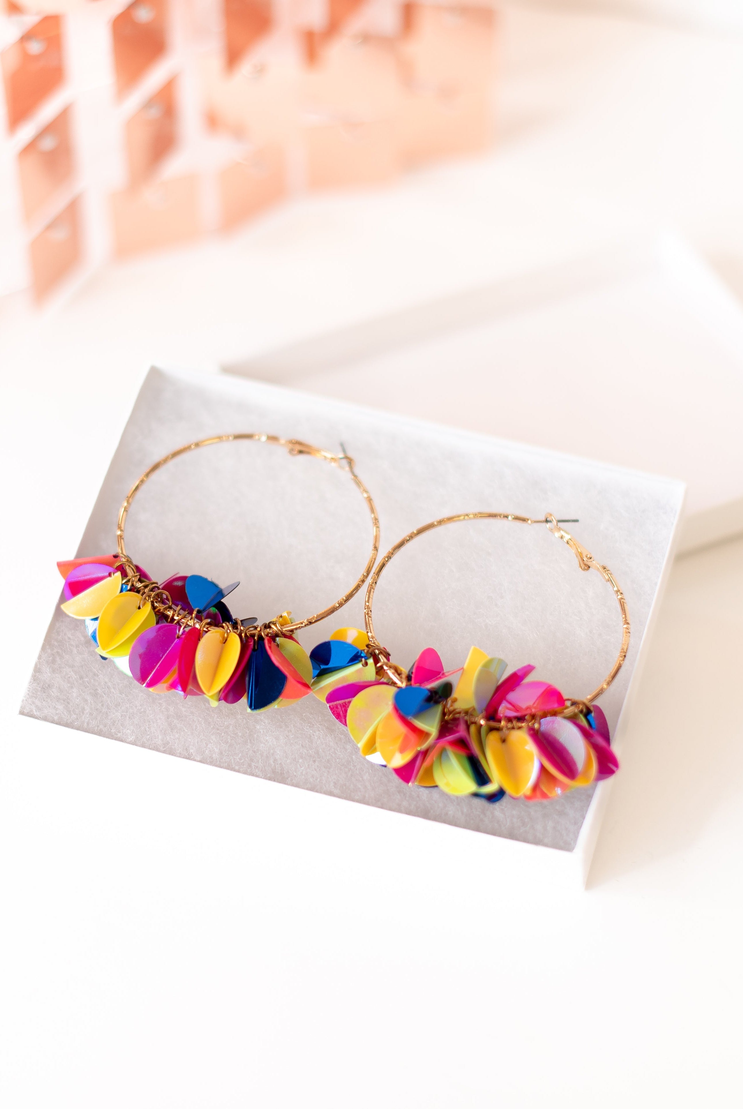 Carnival Mulit-Colored Sequin Hoops-Earrings-Dear Me Southern Boutique, located in DeRidder, Louisiana