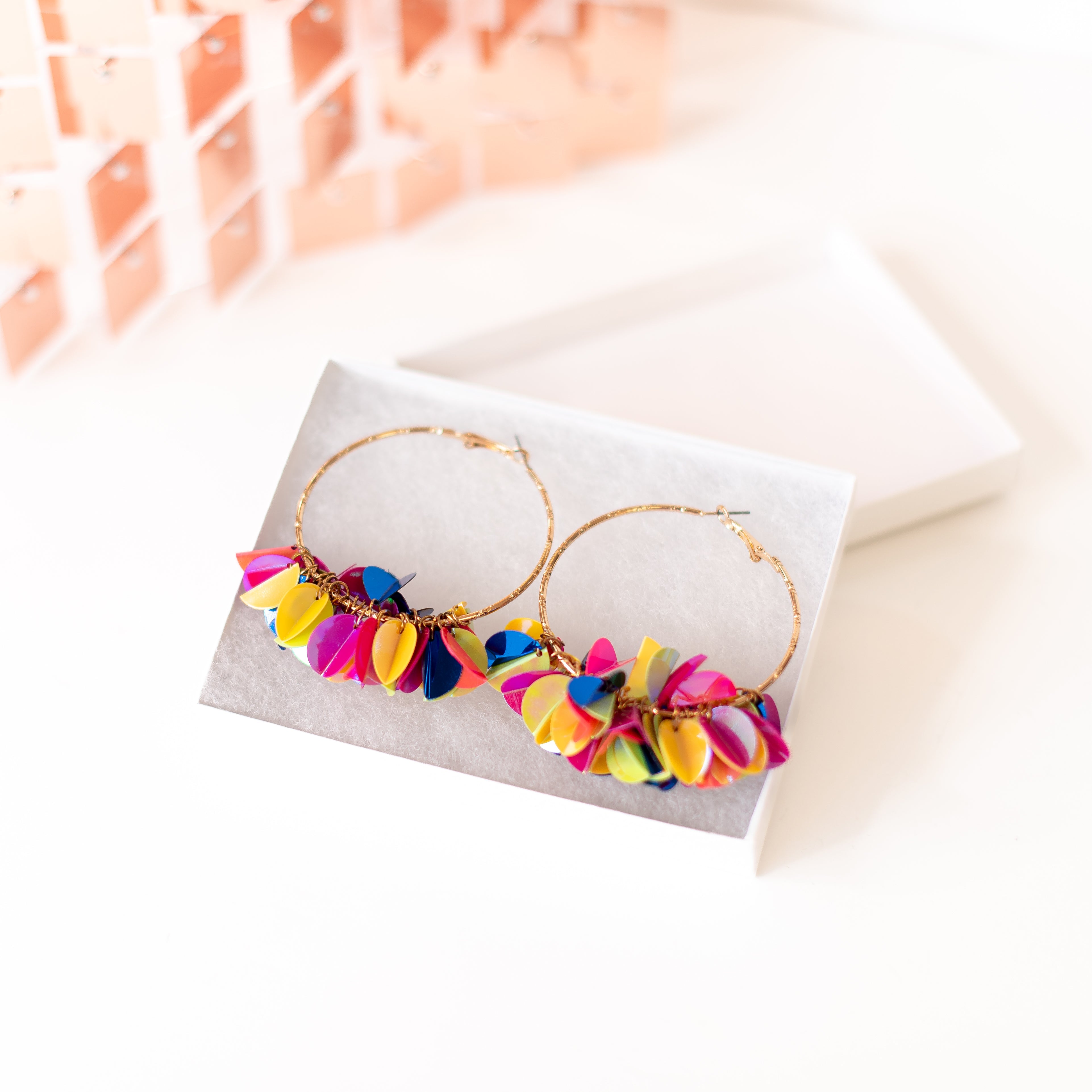 Carnival Mulit-Colored Sequin Hoops-Earrings-Dear Me Southern Boutique, located in DeRidder, Louisiana