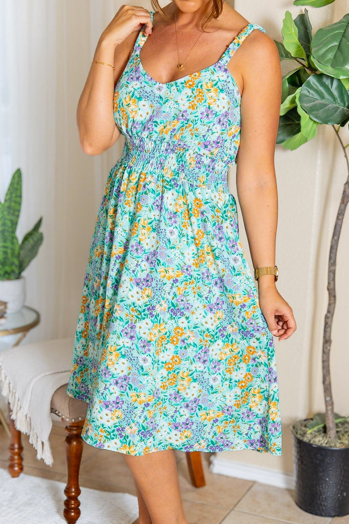 Cassidy Midi Dress - Mint & Lavender Floral-Dresses-Dear Me Southern Boutique, located in DeRidder, Louisiana