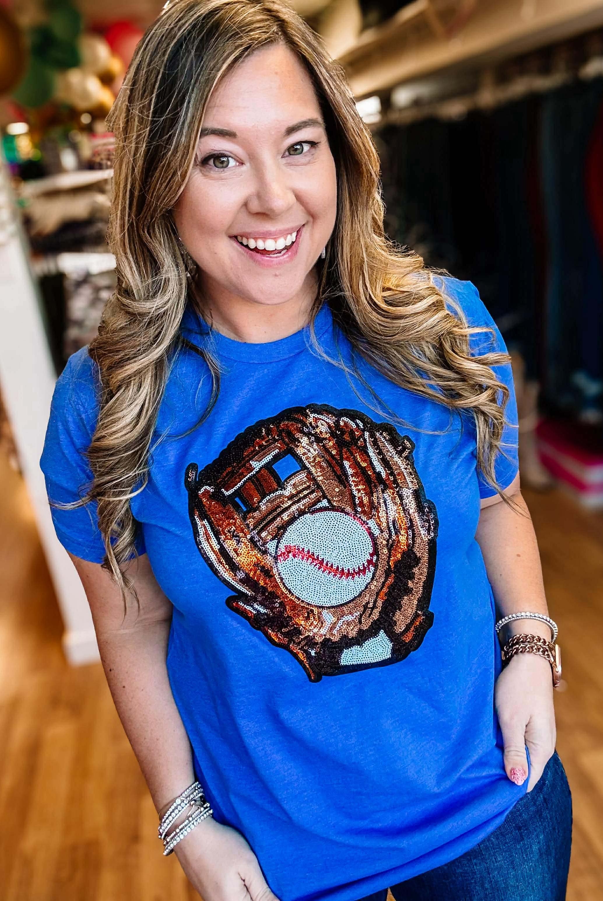 Catch Me Sparklin' Baseball Tee-Graphic Tops-Dear Me Southern Boutique, located in DeRidder, Louisiana
