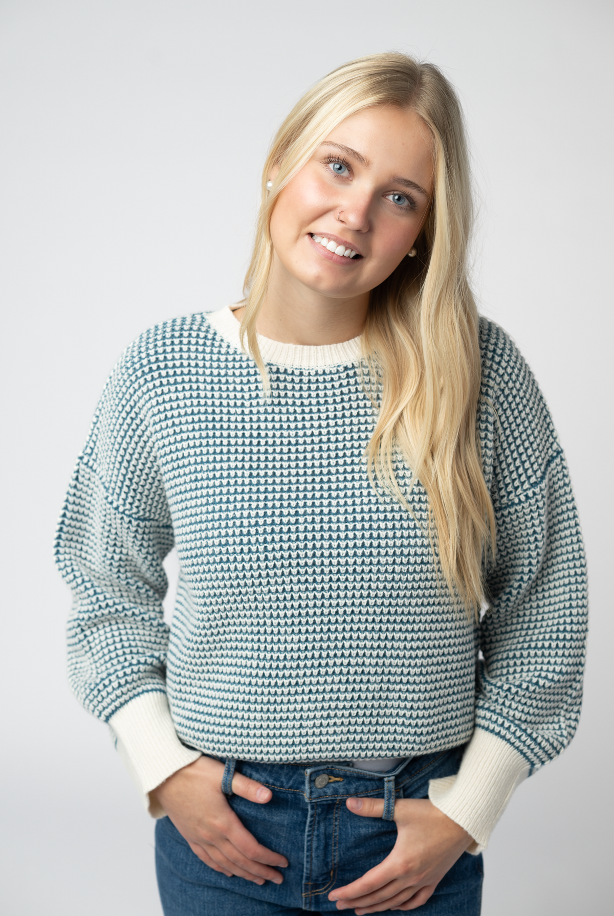 Charlotte Sweater - Teal and Ivory-Sweaters-Dear Me Southern Boutique, located in DeRidder, Louisiana
