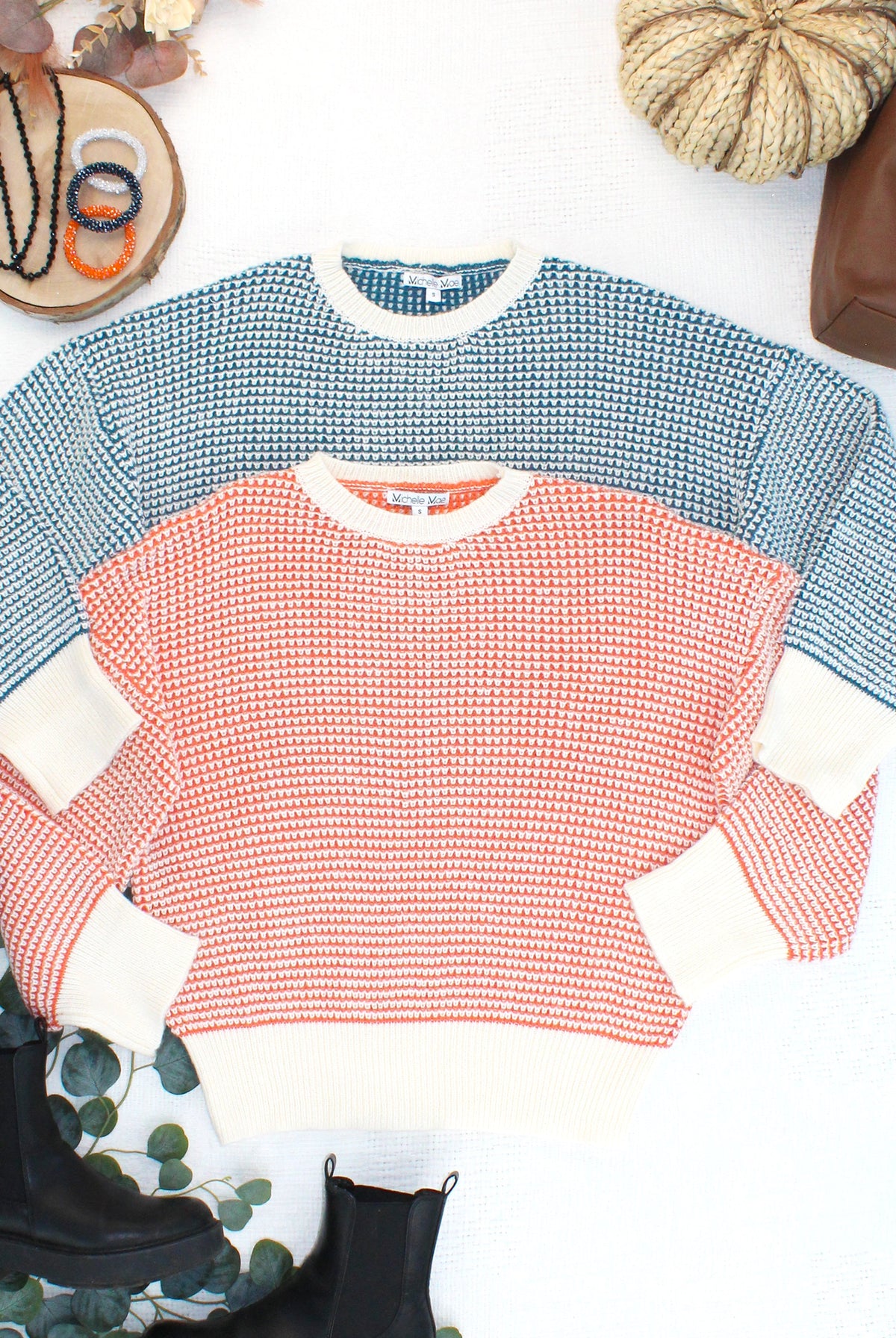 Charlotte Sweater - Teal and Ivory-Sweaters-Dear Me Southern Boutique, located in DeRidder, Louisiana