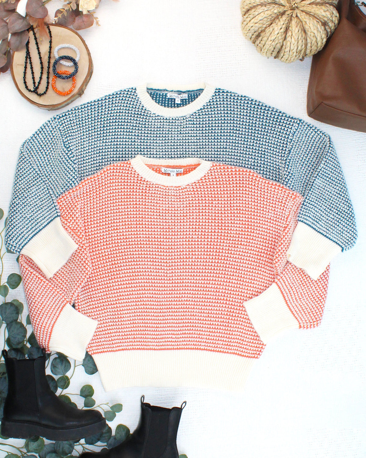 Charlotte Sweater - Teal and Ivory-Sweaters-Dear Me Southern Boutique, located in DeRidder, Louisiana