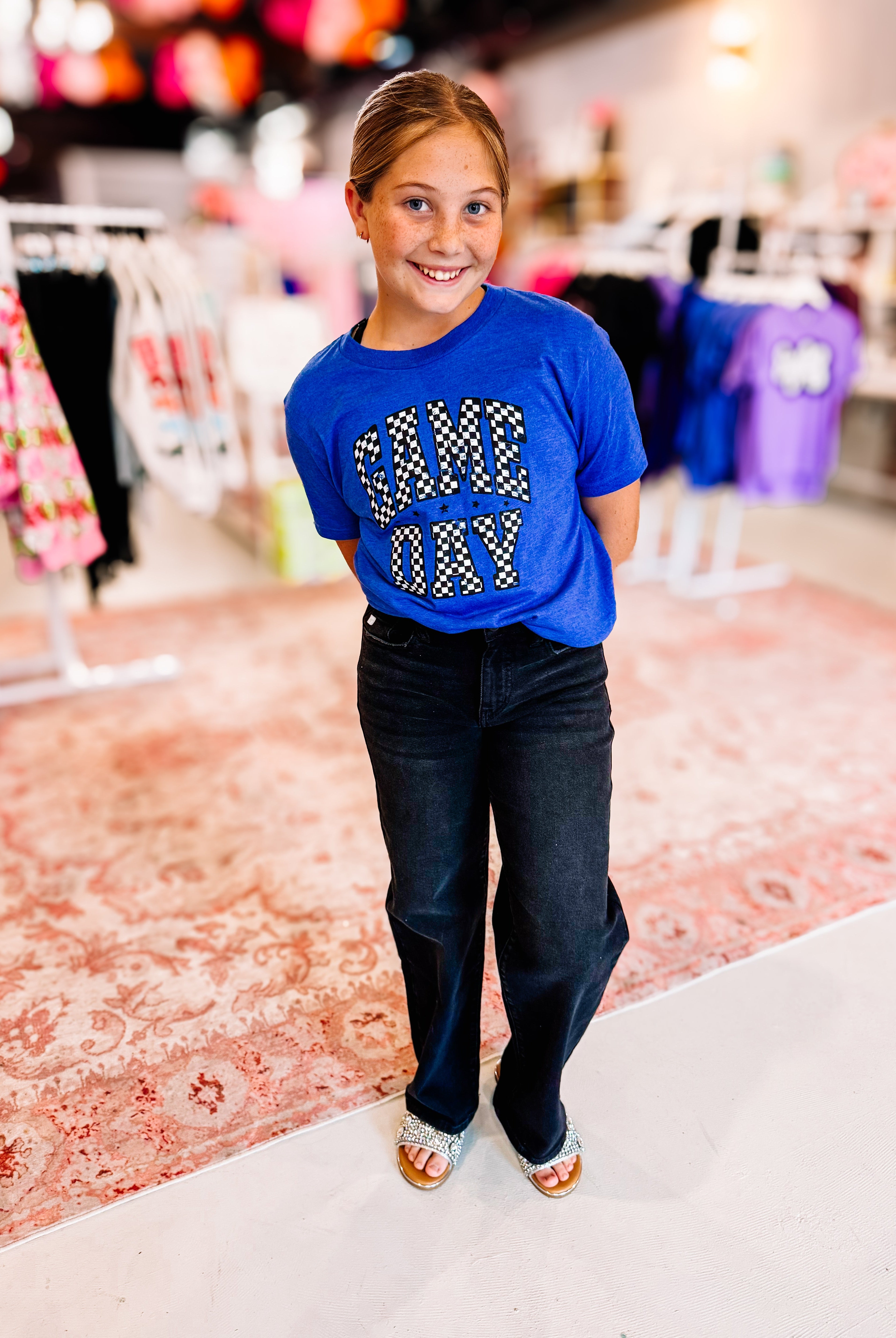 Check Her Out - Game Day Girls Blue Tee-JAG Graphic Tops-Dear Me Southern Boutique, located in DeRidder, Louisiana