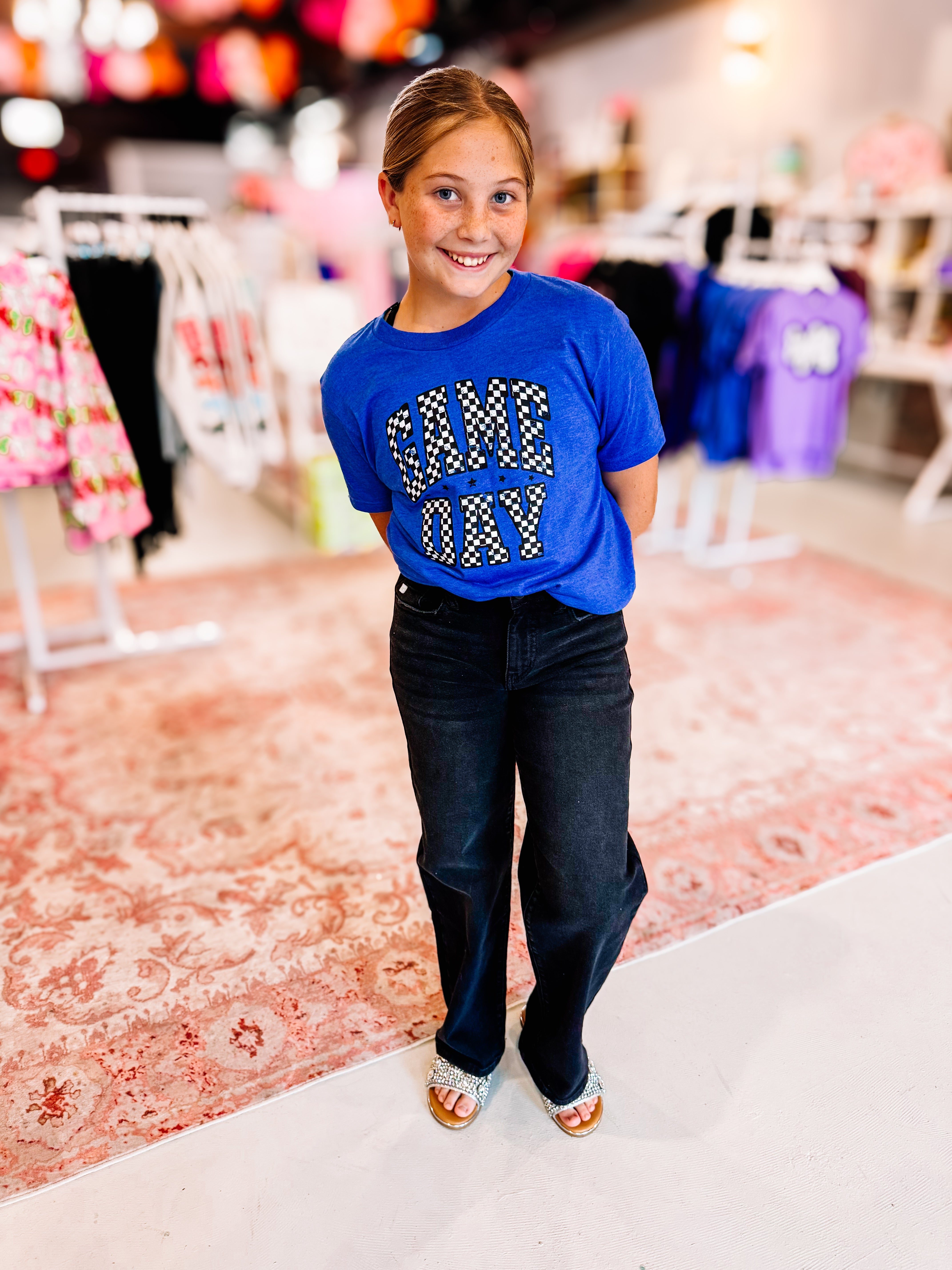 Check Her Out - Game Day Girls Blue Tee-JAG Graphic Tops-Dear Me Southern Boutique, located in DeRidder, Louisiana