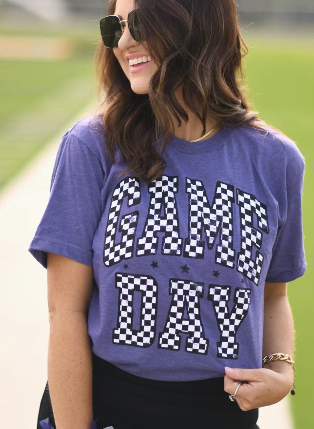 Check Her Out – Game Day Purple Tee-Top-Dear Me Southern Boutique, located in DeRidder, Louisiana