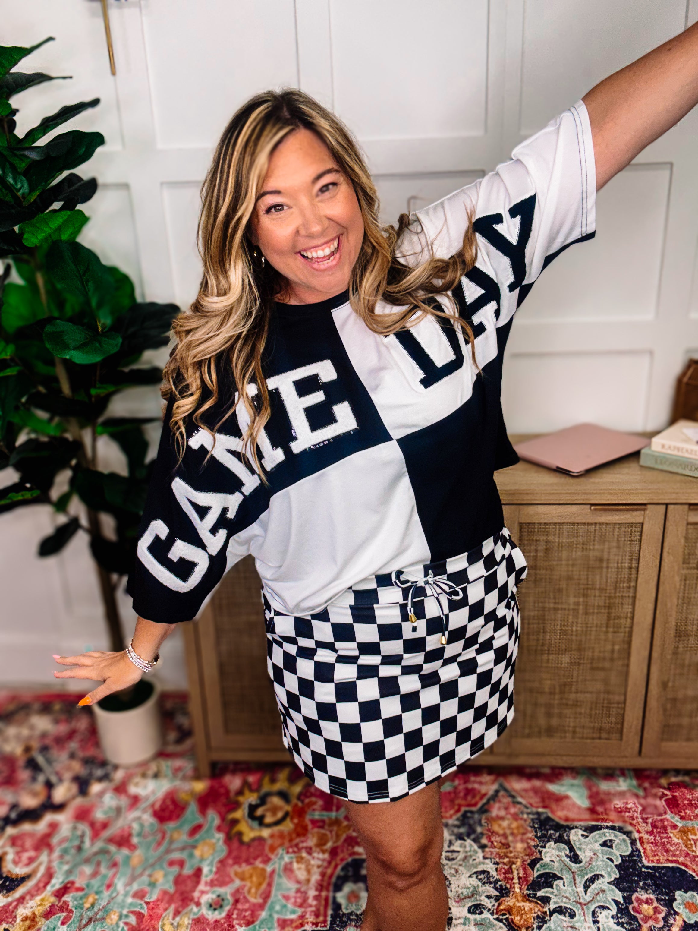 Checkerboard Checkered Everyday Skort-Skort-Dear Me Southern Boutique, located in DeRidder, Louisiana