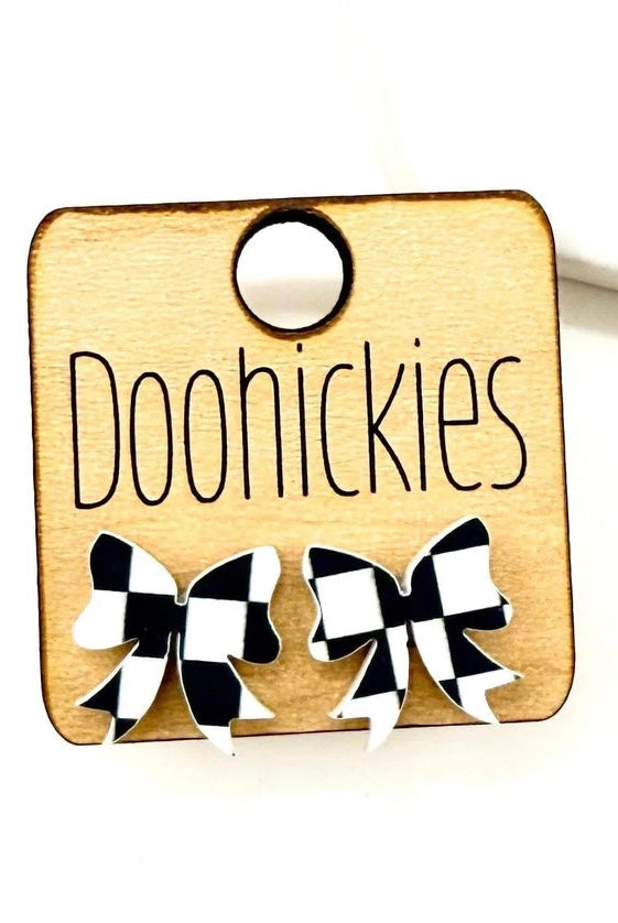 Checkered Bow Studs-Dear Me Southern Boutique, located in DeRidder, Louisiana