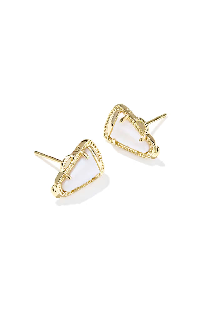 Cheer Stud Earrings Gold & White-Jewelry-Dear Me Southern Boutique, located in DeRidder, Louisiana
