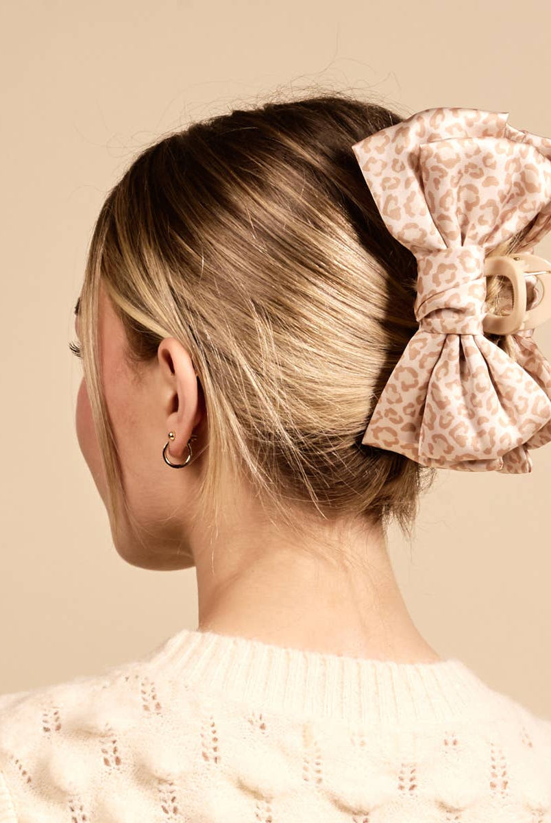 Cheetah Satin Bougie Bow Claw Clip-Hair Clip-Dear Me Southern Boutique, located in DeRidder, Louisiana