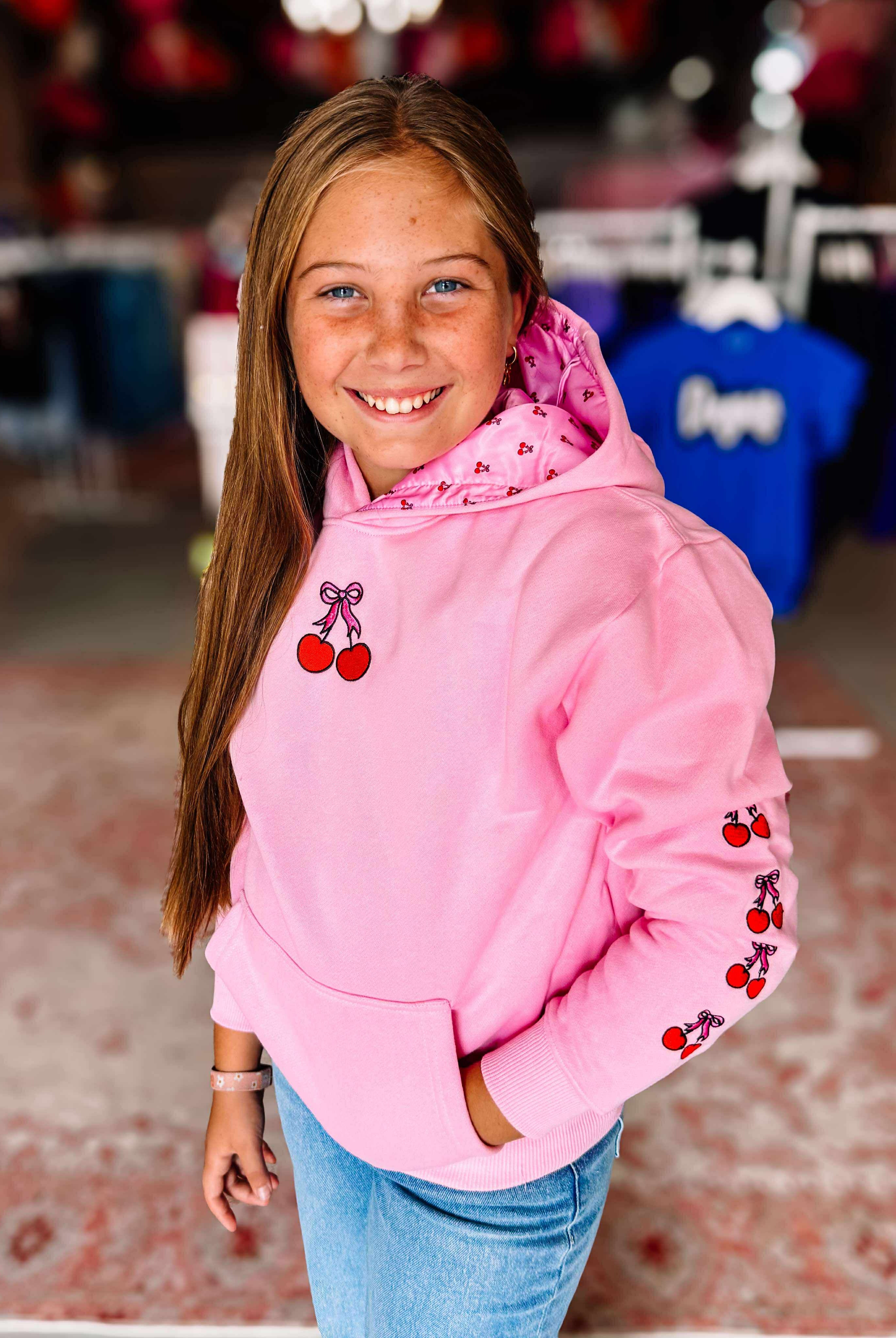 Cherry Bombshell Kids Hoodie-Pullover-Dear Me Southern Boutique, located in DeRidder, Louisiana