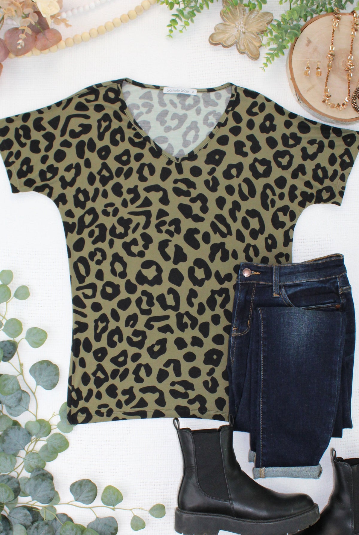 Chloe Cozy Top - Olive Animal Print-Tops-Dear Me Southern Boutique, located in DeRidder, Louisiana