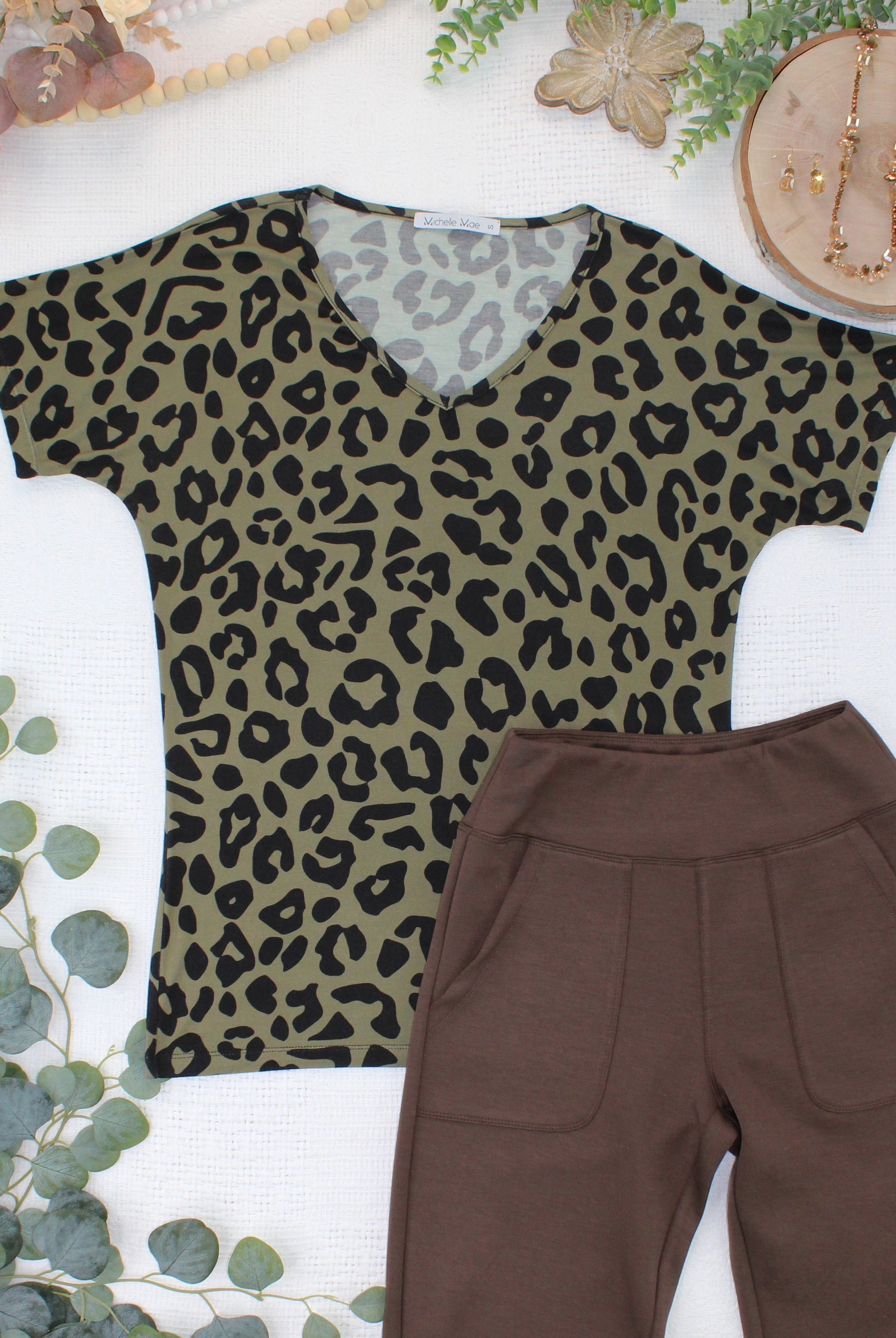 Chloe Cozy Top - Olive Animal Print-Tops-Dear Me Southern Boutique, located in DeRidder, Louisiana