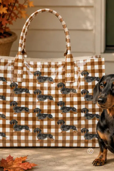 Chloe In Khaki Gingham Vinyl Tote©-Bags/Purses-Dear Me Southern Boutique, located in DeRidder, Louisiana