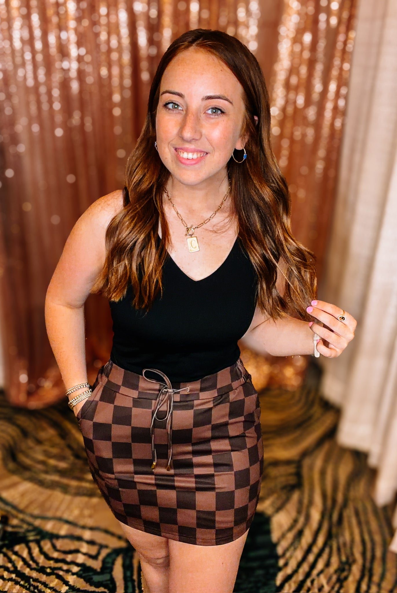 Chocolate Checkered Everyday Skort-Skorts-Dear Me Southern Boutique, located in DeRidder, Louisiana