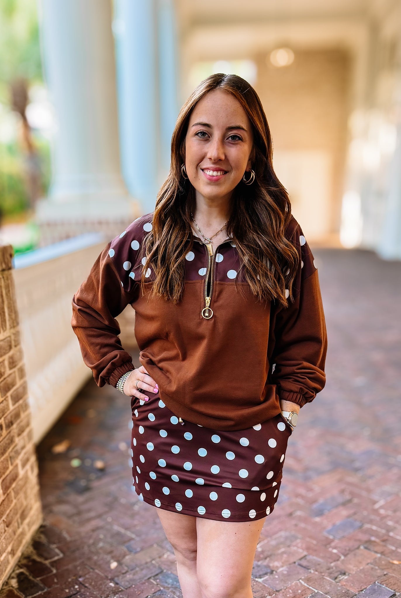 Chocolate Polka Dot Everyday Skort-Skort-Dear Me Southern Boutique, located in DeRidder, Louisiana