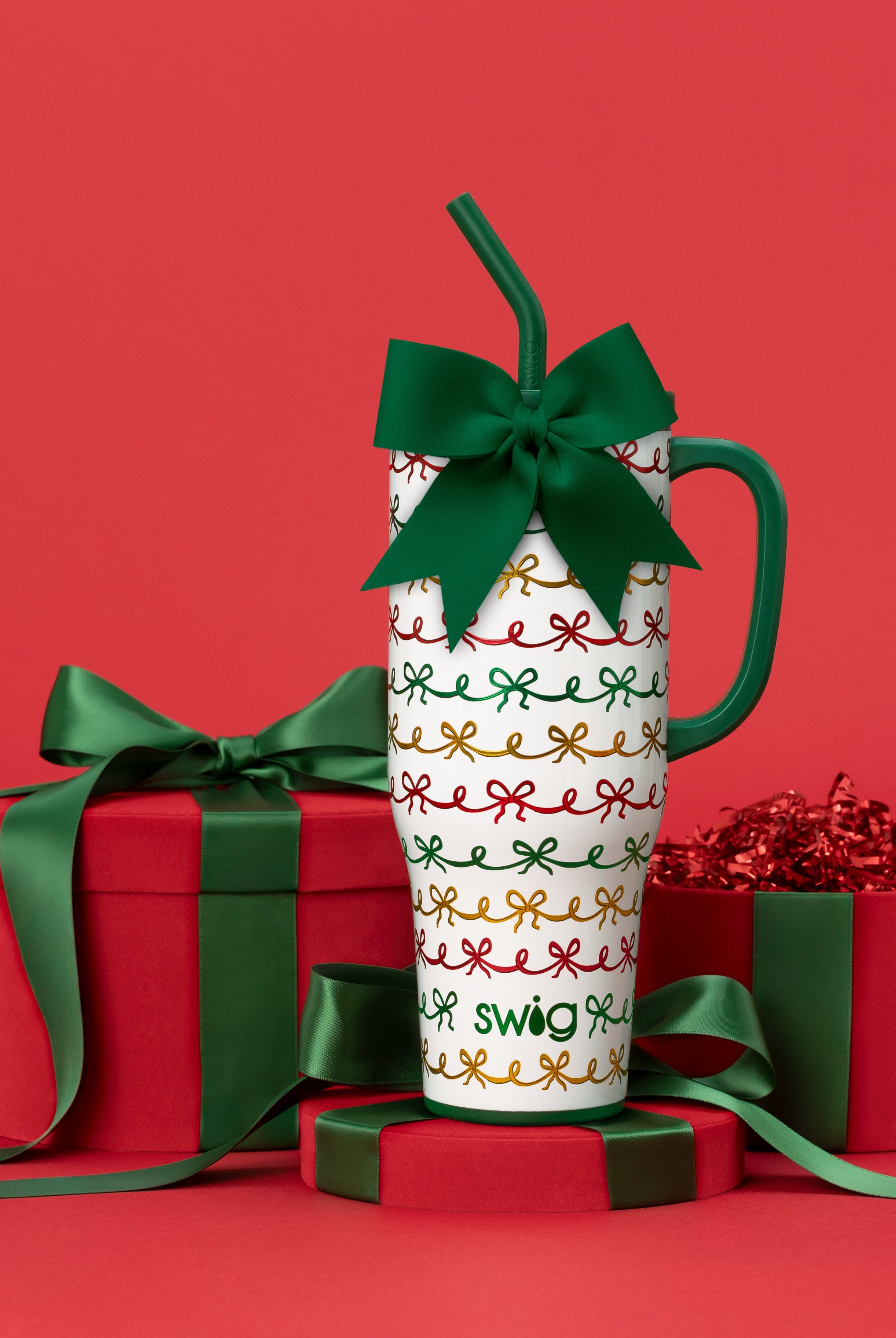 Christmas Bows Mega Mug 40oz-Travel Mugs-Dear Me Southern Boutique, located in DeRidder, Louisiana