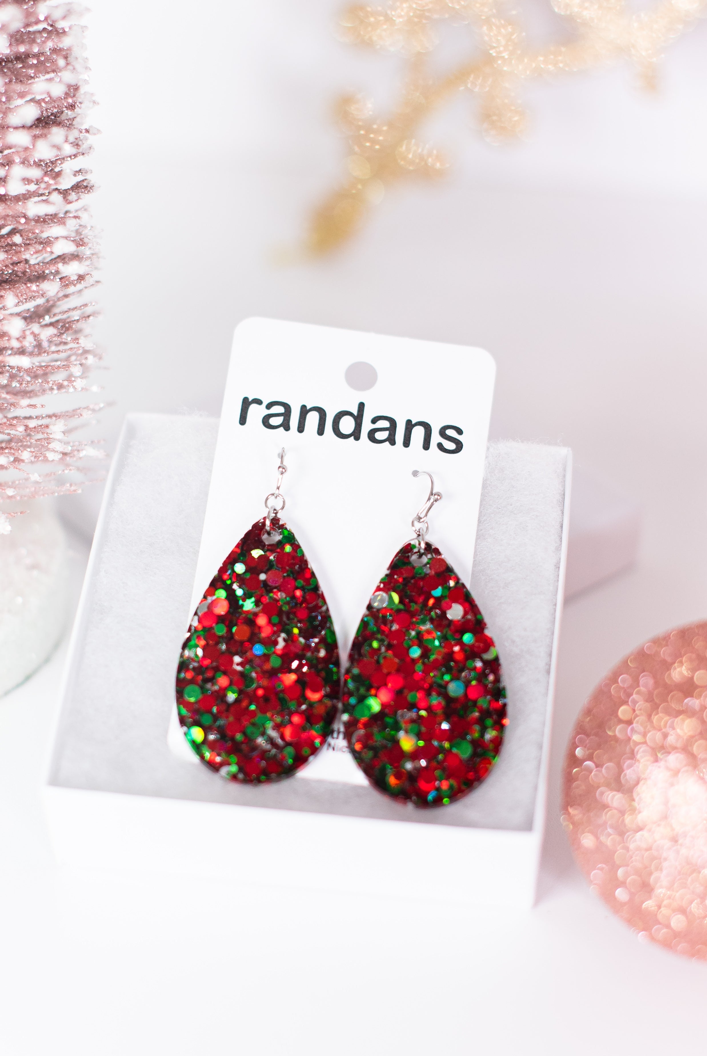 Christmas Glitter Randans Dangles-Earrings-Dear Me Southern Boutique, located in DeRidder, Louisiana