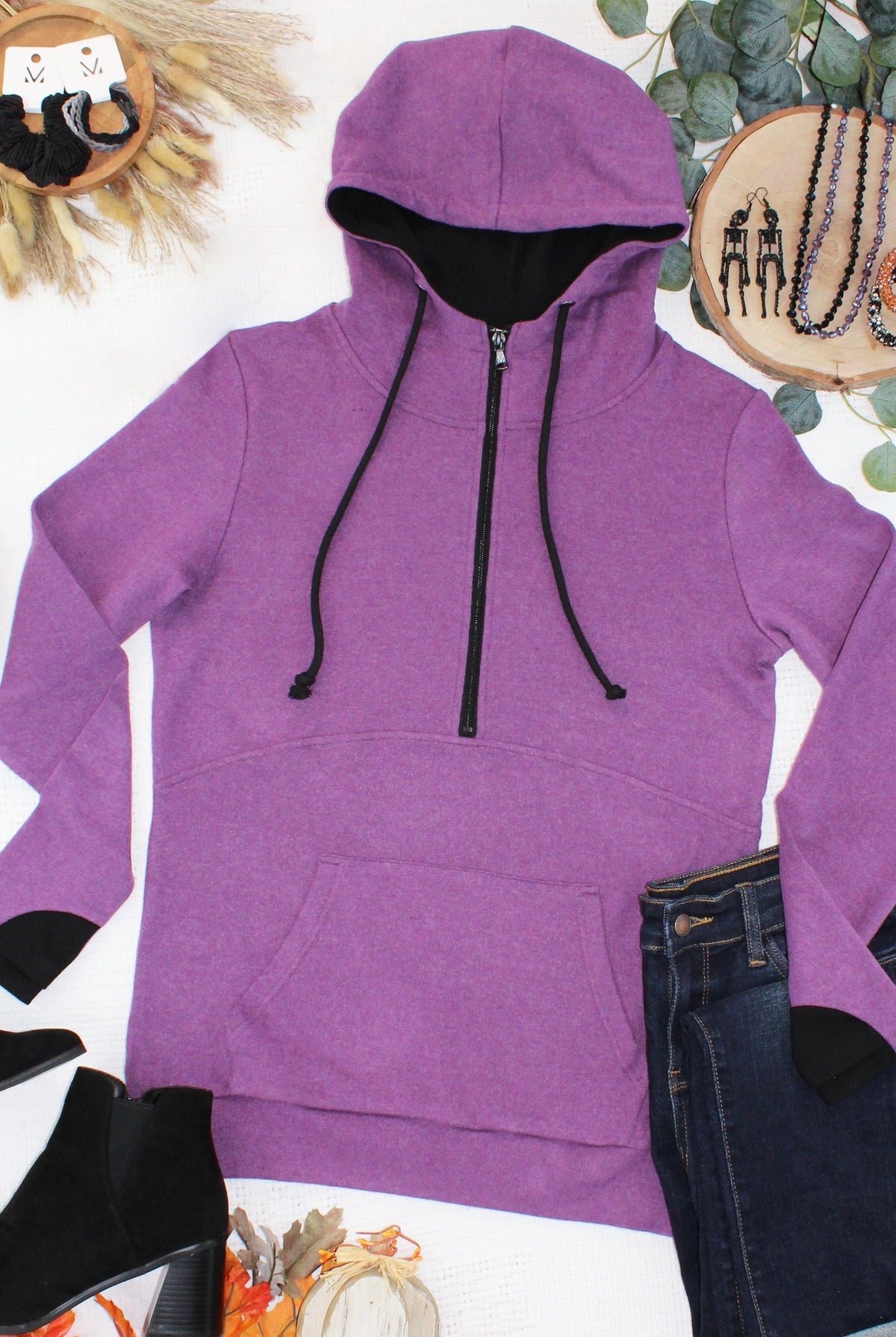 Classic HalfZip Hoodie - Black and Purple-Sweatshirts-Dear Me Southern Boutique, located in DeRidder, Louisiana
