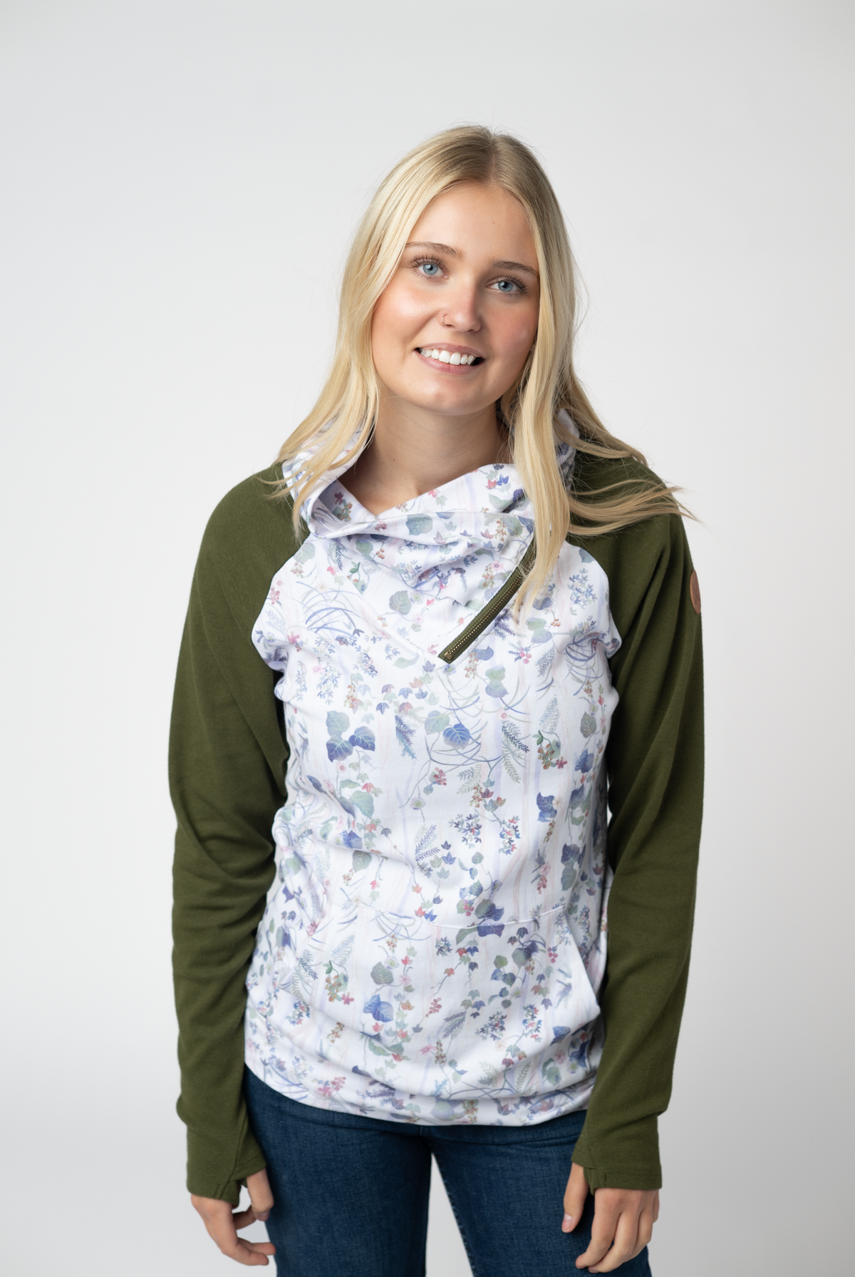 Classic Zoey ZipCowl Sweatshirt - Olive Meadow and Olive-Sweatshirt-Dear Me Southern Boutique, located in DeRidder, Louisiana