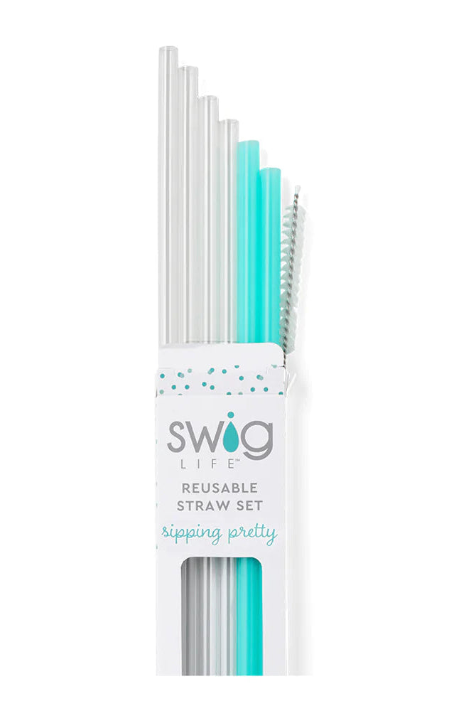 Clear + Aqua Swig Reusable Straw Set-Drinkwear-Dear Me Southern Boutique, located in DeRidder, Louisiana
