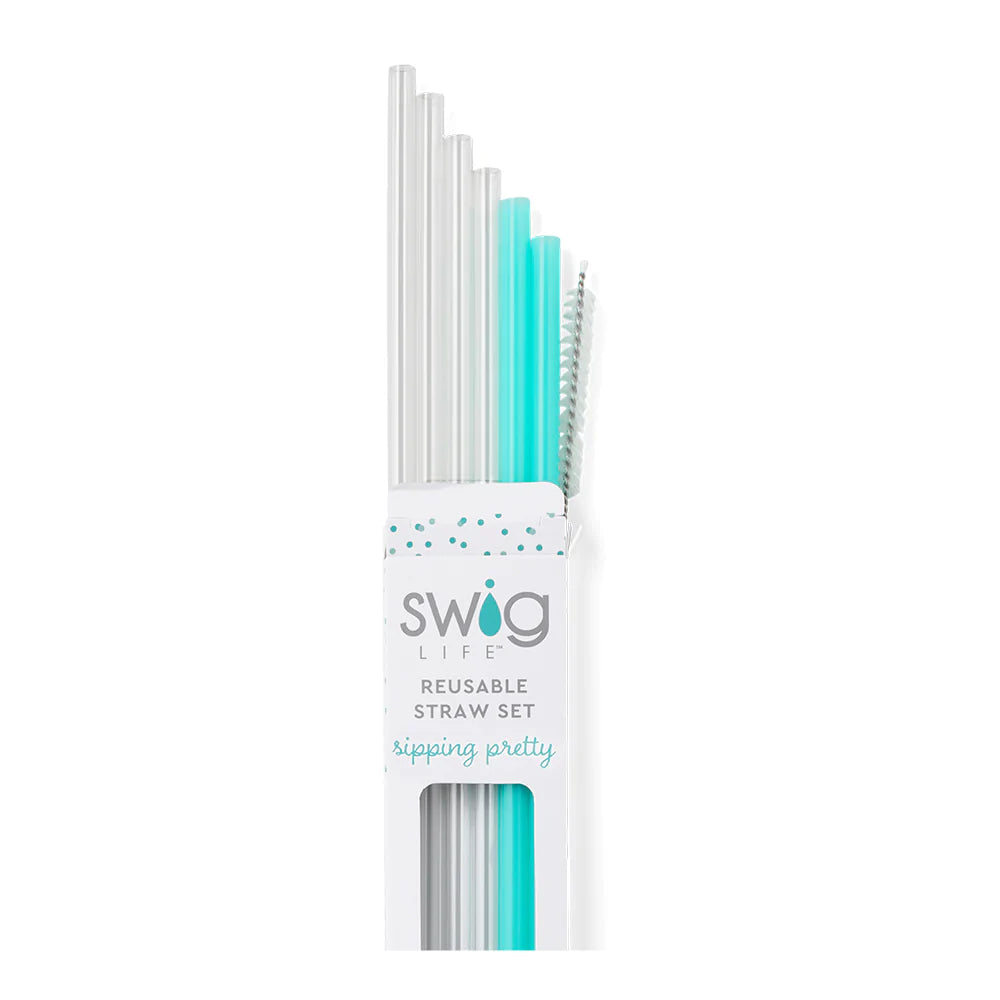 Clear + Aqua Swig Reusable Straw Set-Drinkwear-Dear Me Southern Boutique, located in DeRidder, Louisiana