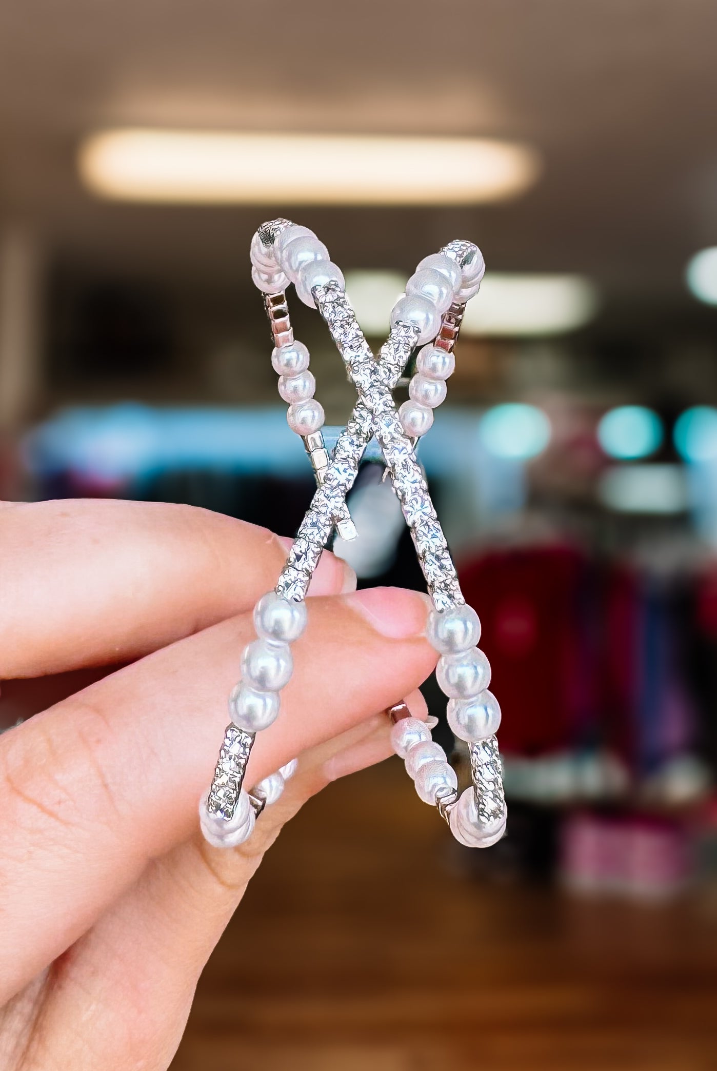 Clearwater Double Pearl Crystal Bangle-Bracelets-Dear Me Southern Boutique, located in DeRidder, Louisiana