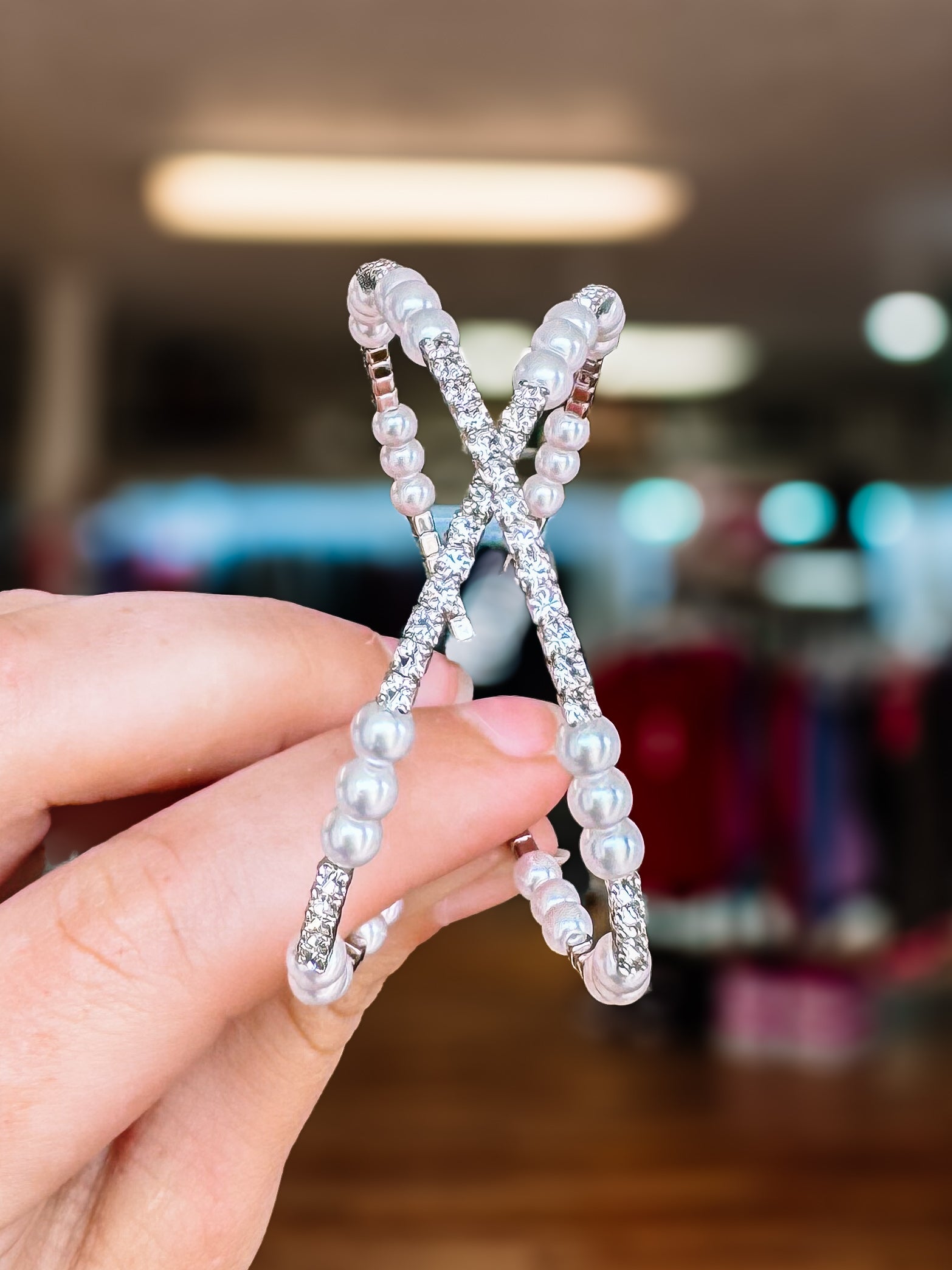 Clearwater Double Pearl Crystal Bangle-Bracelets-Dear Me Southern Boutique, located in DeRidder, Louisiana