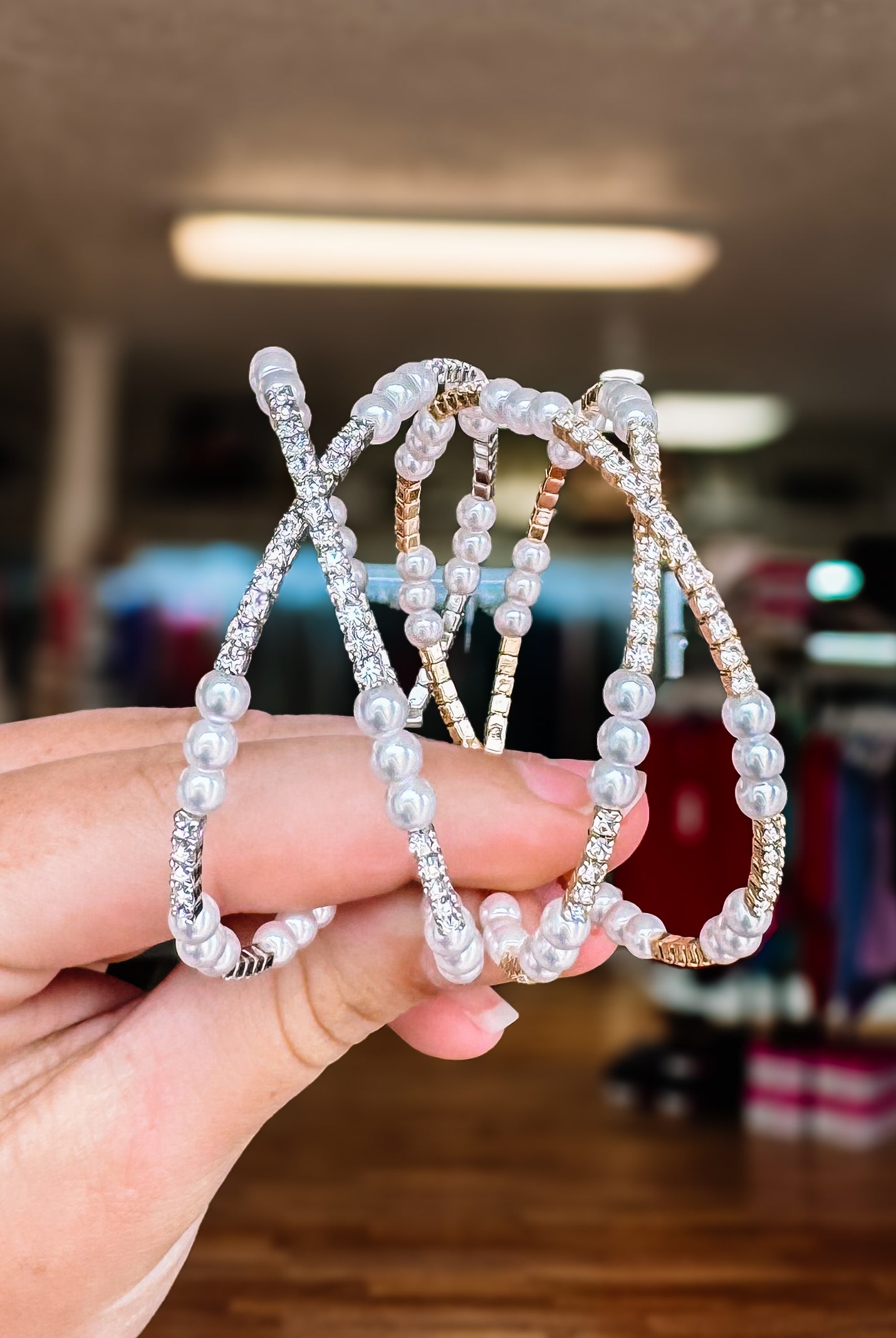 Clearwater Double Pearl Crystal Bangle-Bracelets-Dear Me Southern Boutique, located in DeRidder, Louisiana