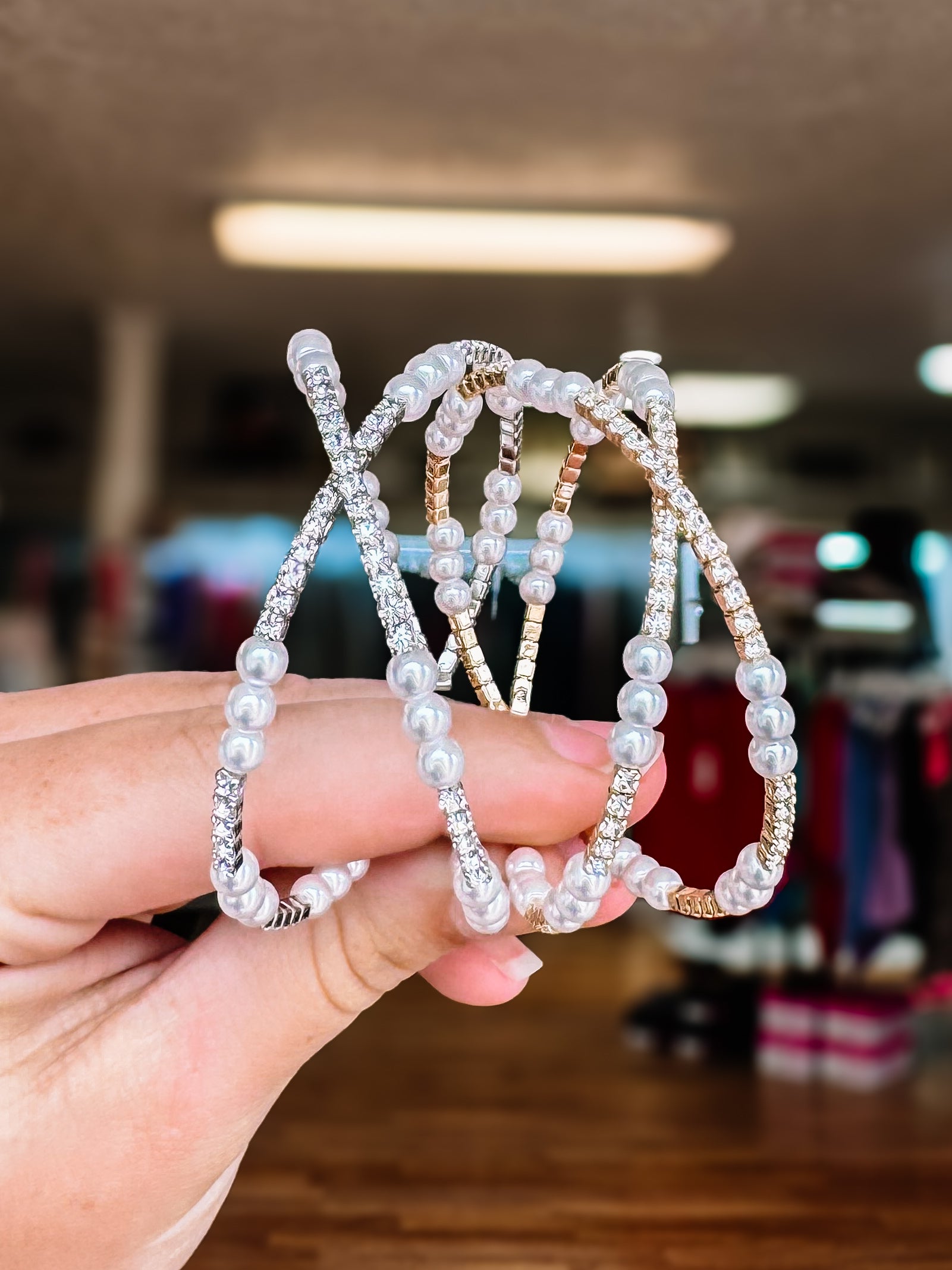 Clearwater Double Pearl Crystal Bangle-Bracelets-Dear Me Southern Boutique, located in DeRidder, Louisiana