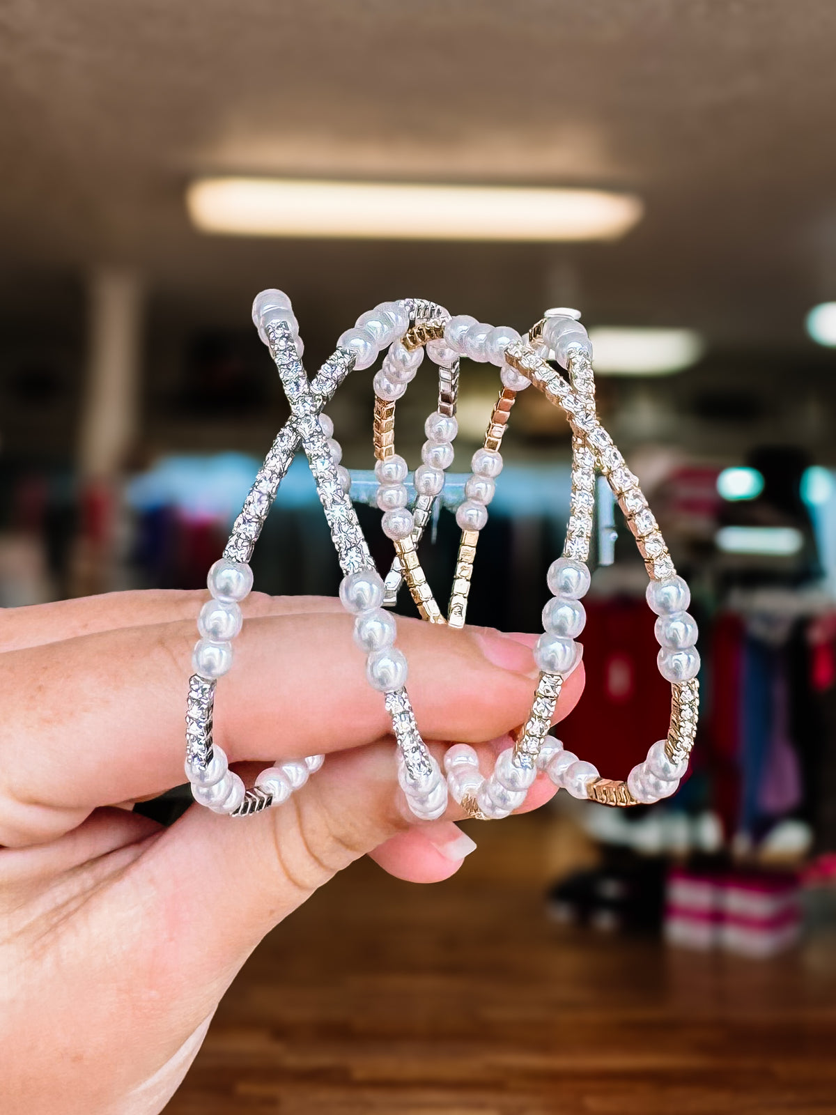 Clearwater Double Pearl Crystal Bangle-Presales-Dear Me Southern Boutique, located in DeRidder, Louisiana