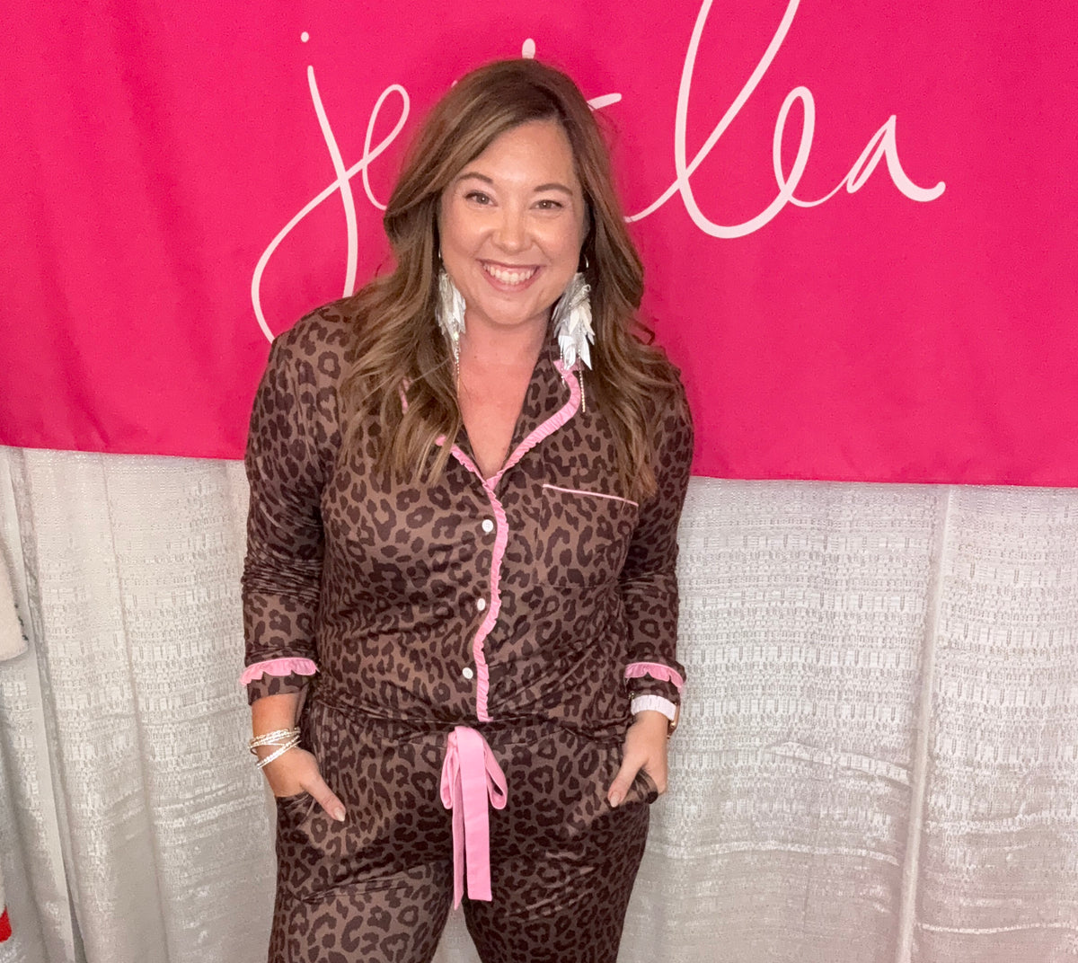 Coco Leopard Ruffle Pajama Set-Presales-Dear Me Southern Boutique, located in DeRidder, Louisiana