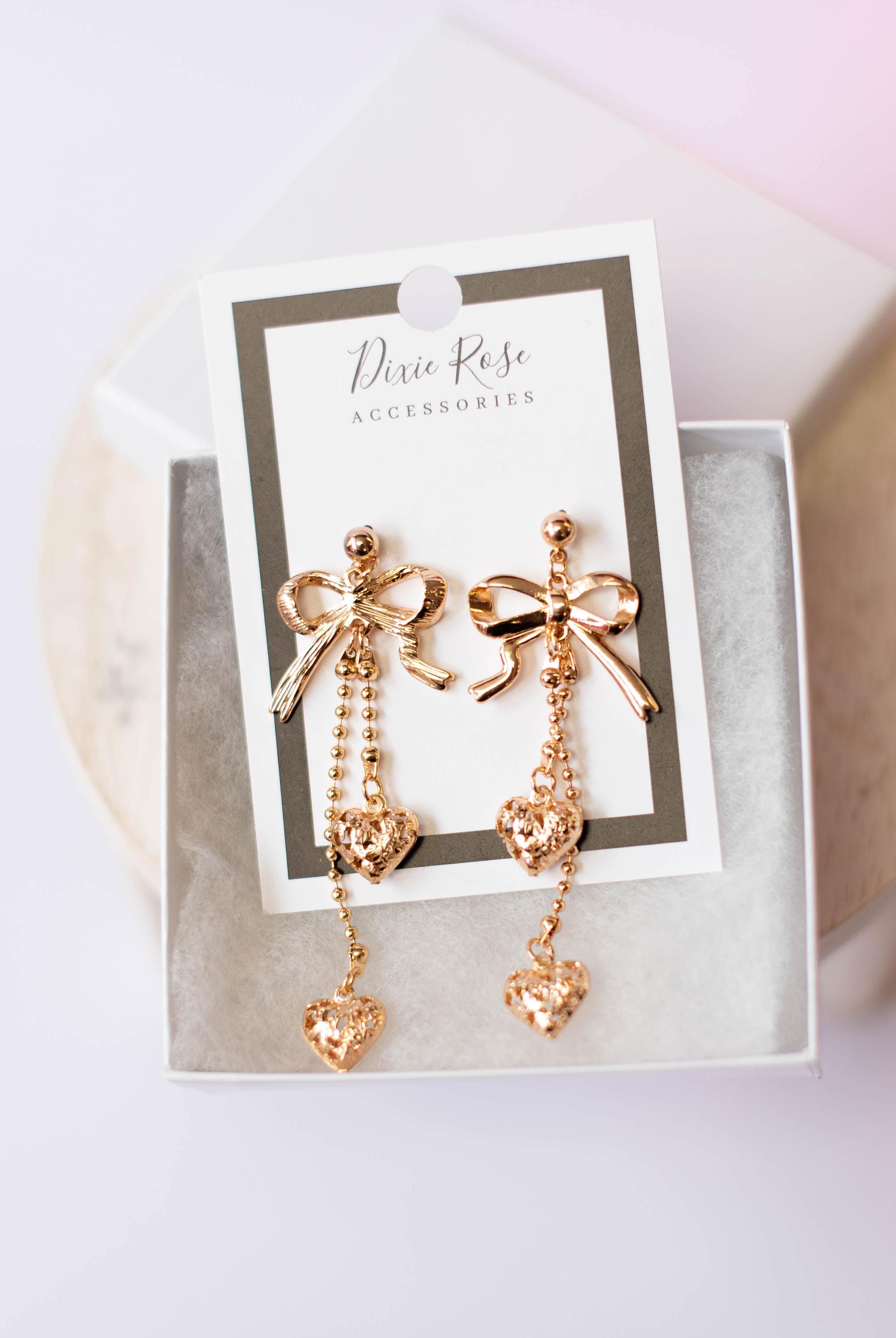 Coquette Heartstrings Dangle Earrings-Earrings-Dear Me Southern Boutique, located in DeRidder, Louisiana